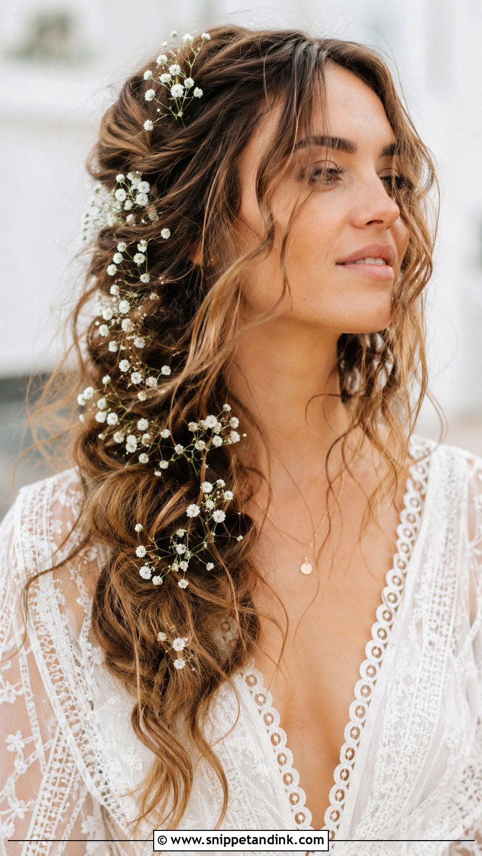 Boho Waves With Babys Breath - Snippet and Ink - 30 Hair Down Wedding Styles