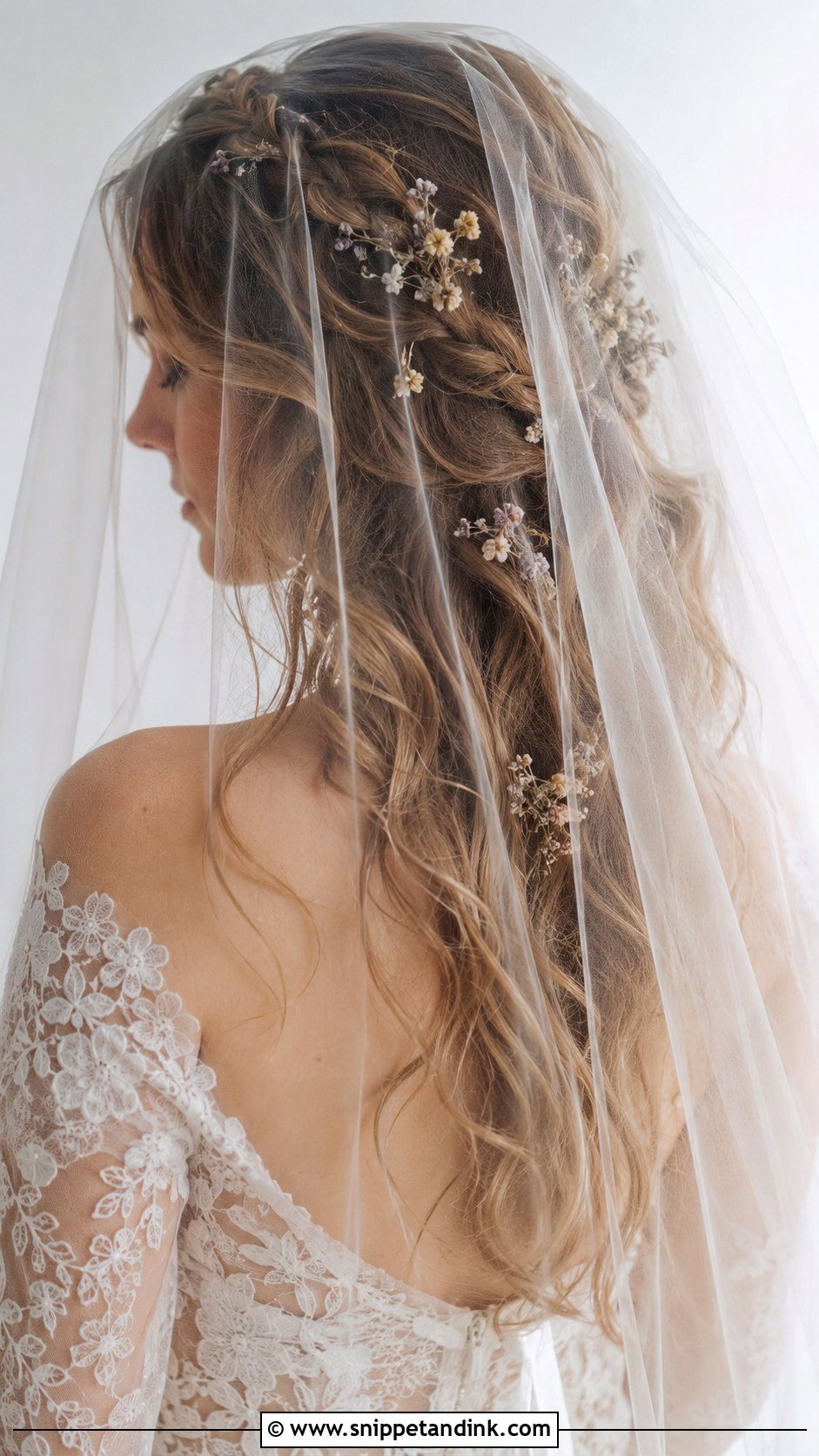 Boho Waves With Blusher Veil - Snippet and Ink - 25 Blusher Veil with Hair Down Ideas