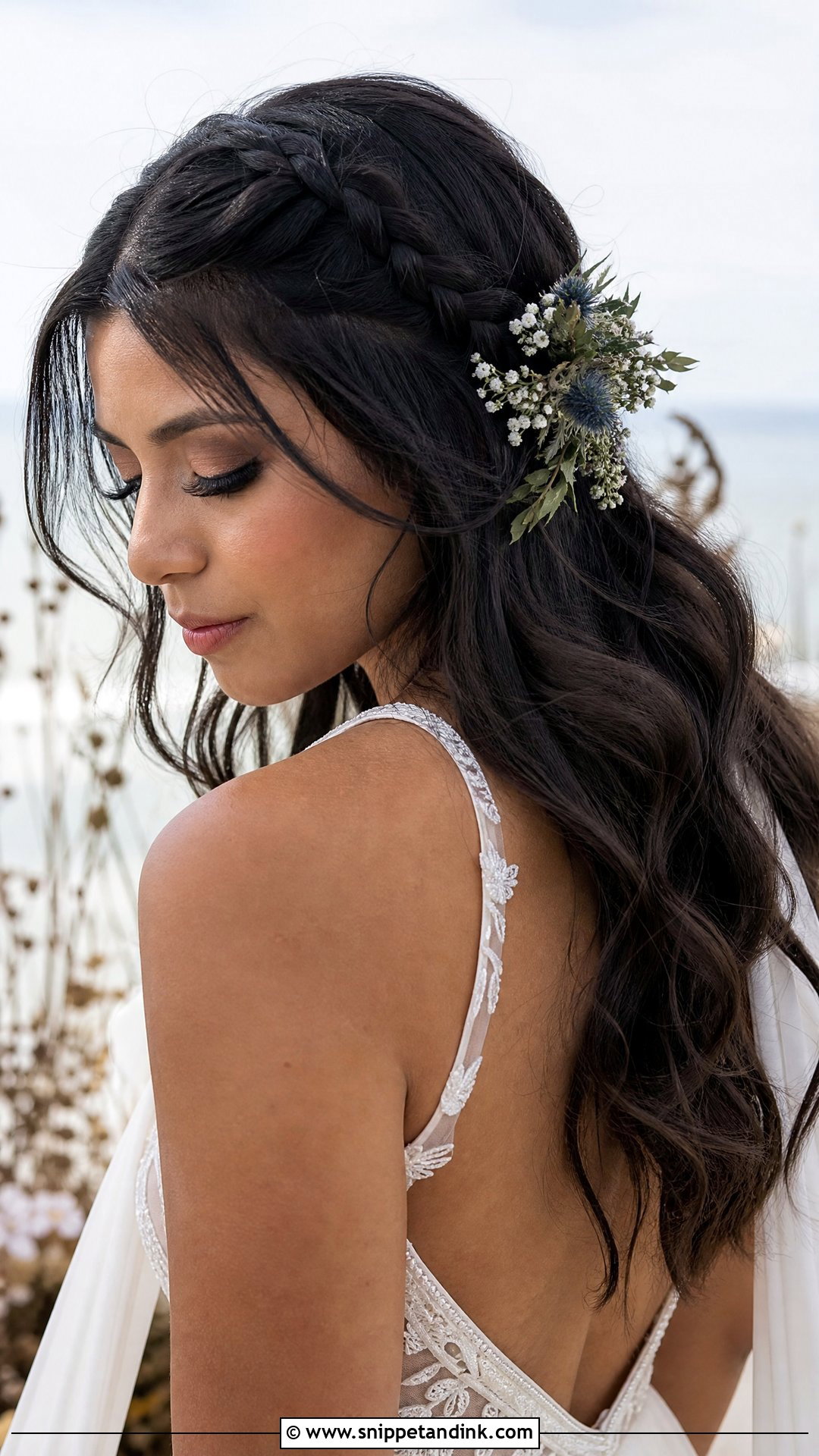 Boho Waves With Braid Wedding Hairstyle - Snippet and Ink - 20 Medium Wedding Hairstyle Ideas