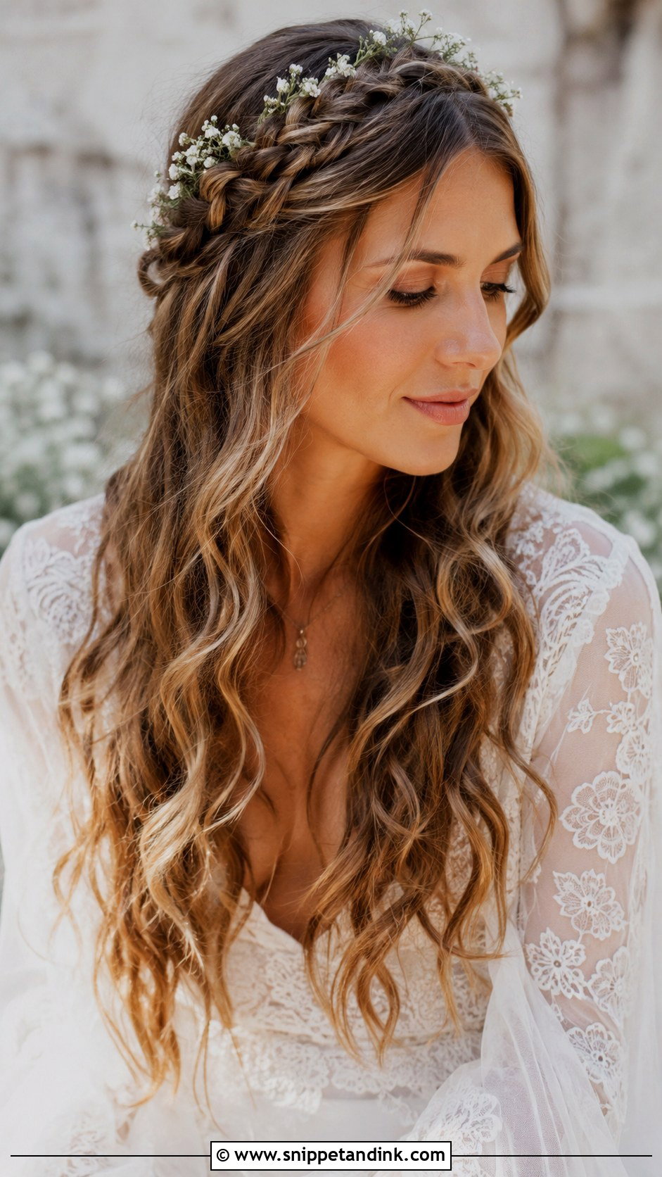 Boho Waves With Braid Wedding Hairstyle - Snippet and Ink - 25 Elegant Wedding Hairstyles