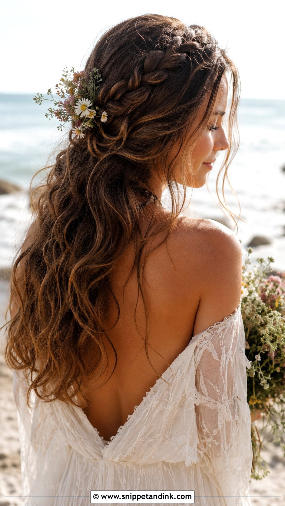 Boho Waves With Braid Wedding Hairstyle - Snippet and Ink - 20 Hair for a Wedding Ideas