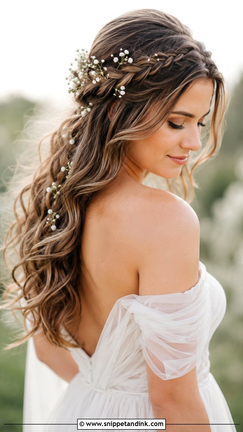 Boho Waves With Braided Crown - Snippet and Ink - 20 Long Wavy Wedding Hair Ideas