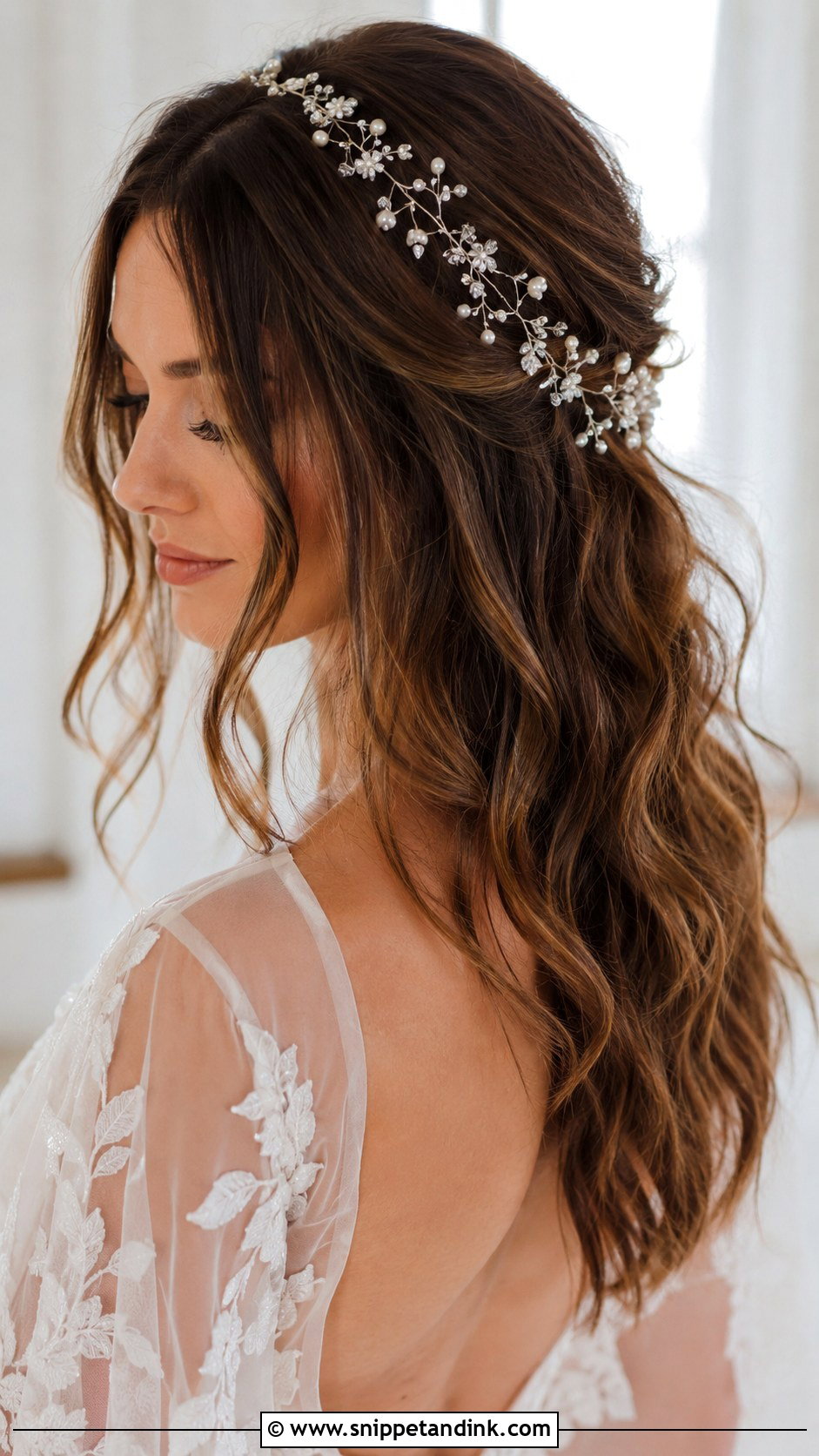 Boho Waves With Delicate Hair Vine - Snippet and Ink - 25 Fairytale Wedding Hair Ideas