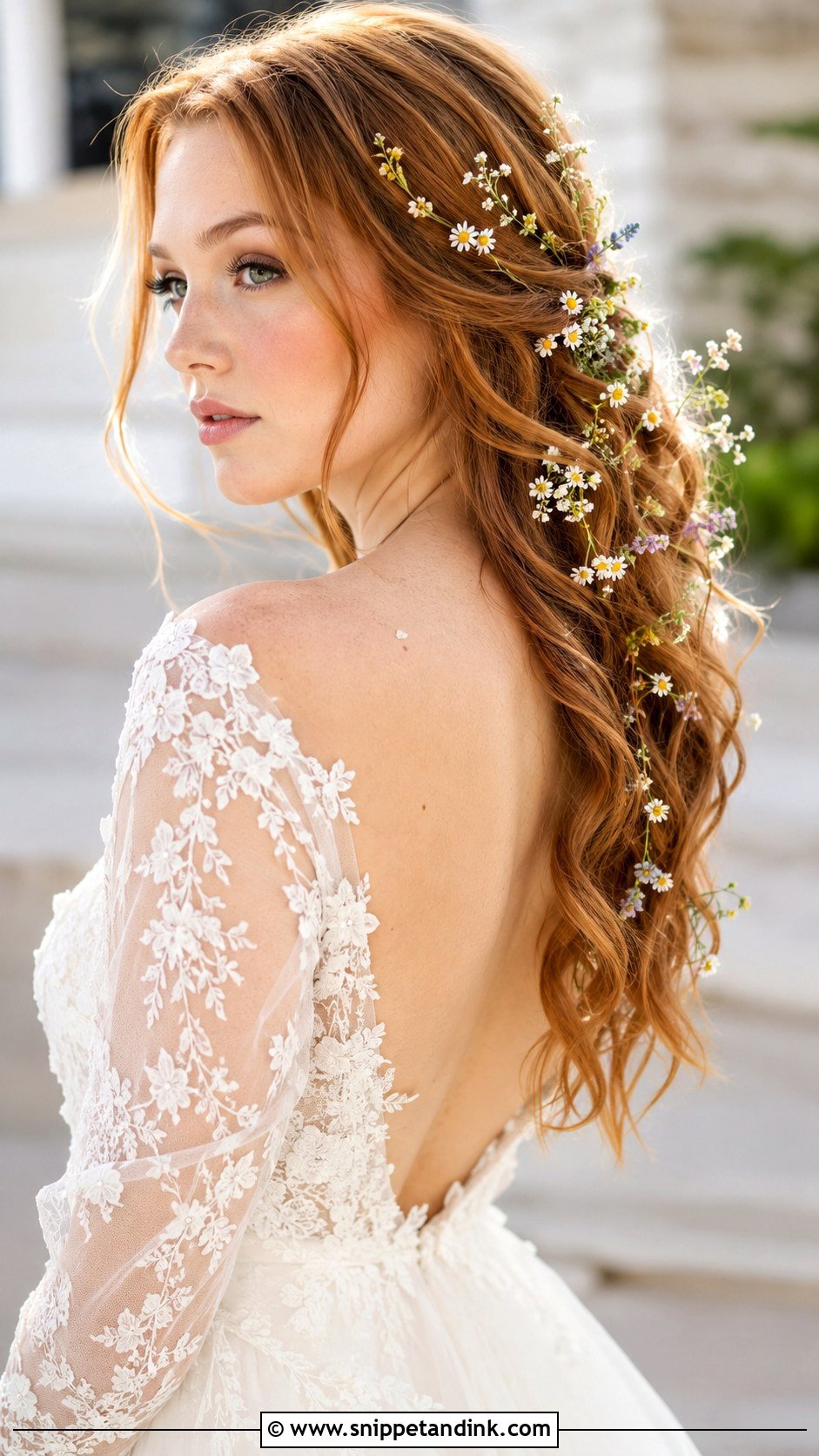 Boho Waves With Floral Accents - Snippet and Ink - 20 Wedding Hairstyles 2025 Trends