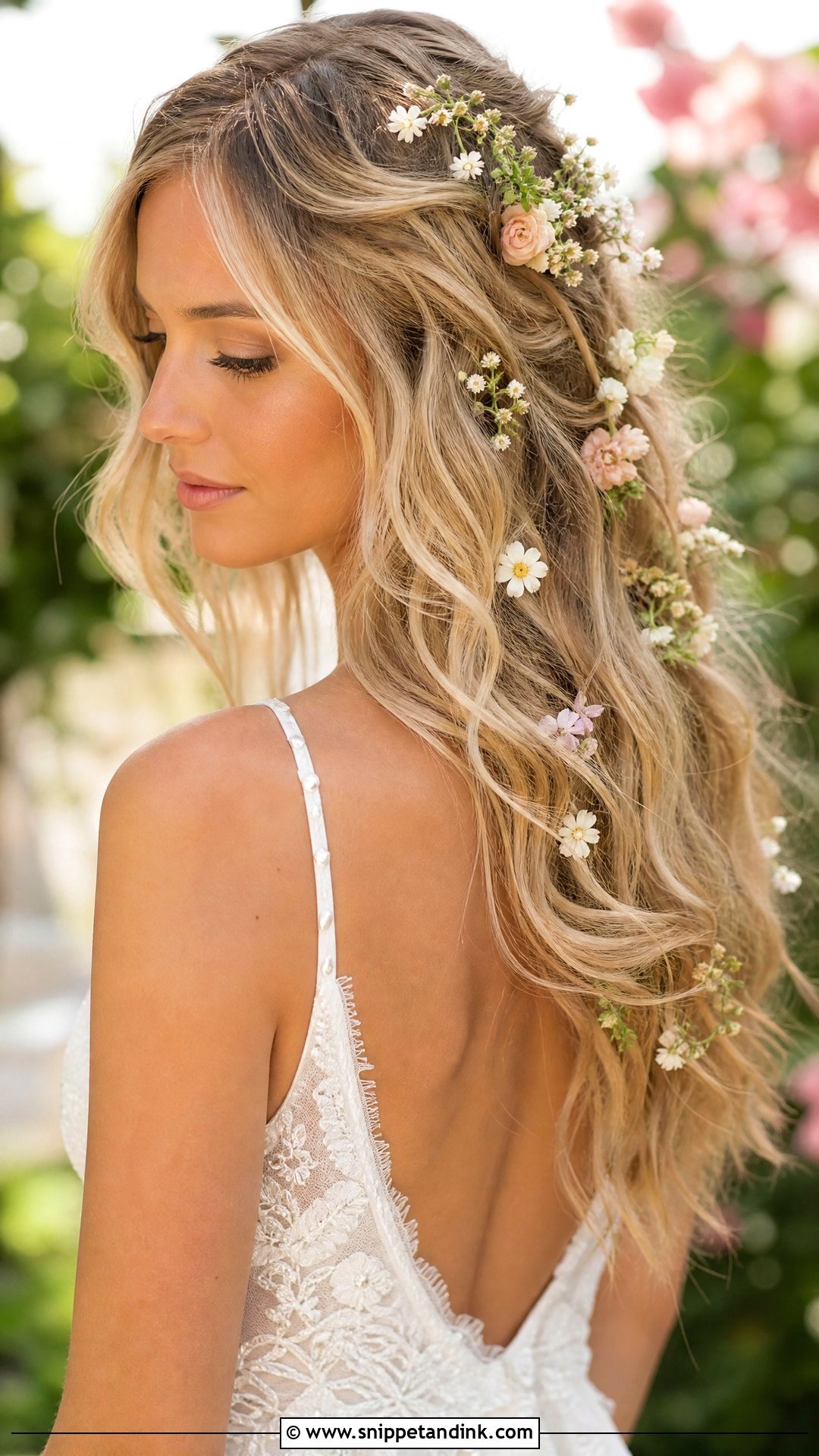 Boho Waves With Floral Accents - Snippet and Ink - 20 Lauren Kyle Wedding Hair Ideas