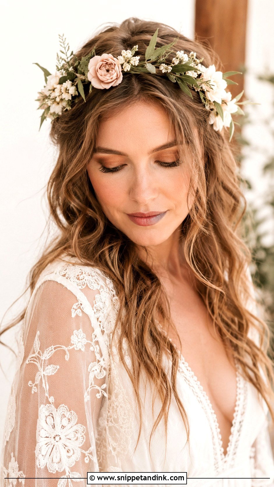 Boho Waves With Floral Headband - Snippet and Ink - 20 Bride Hairstyles with Headband