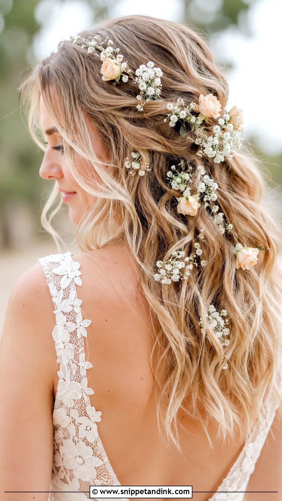 Boho Waves With Floral Pins - Snippet and Ink - 25 Bridal Hair with Flowers
