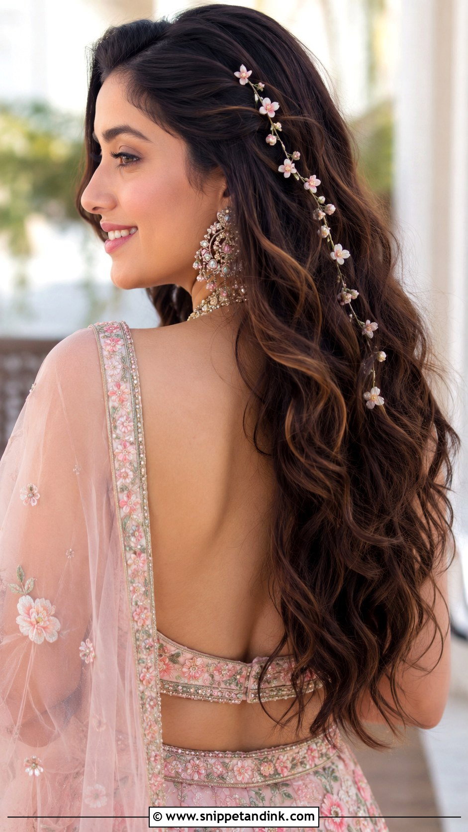 Boho Waves With Floral Vine - Snippet and Ink - 30 Indian Hairstyles for Weddings