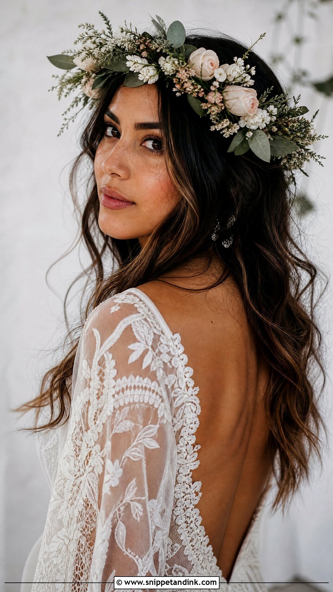 Boho Waves With Flower Crown - Snippet and Ink - 20 Wedding Crown Hairstyles