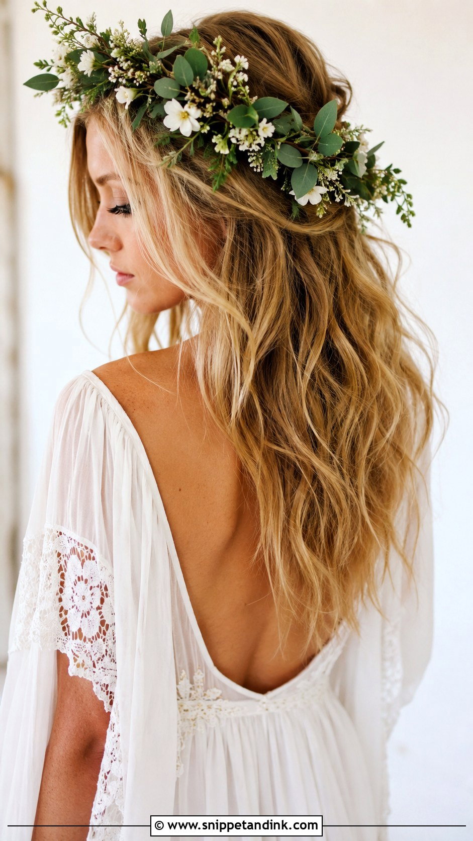 Boho Waves With Flower Crown - Snippet and Ink - 25 Hair Ideas for Wedding