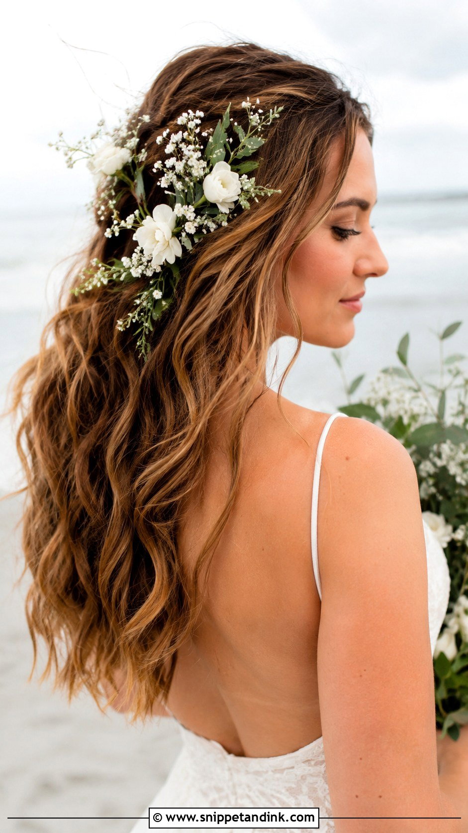 Boho Waves With Flowers - Snippet and Ink - 20 Hair Styles for Medium Hair Wedding