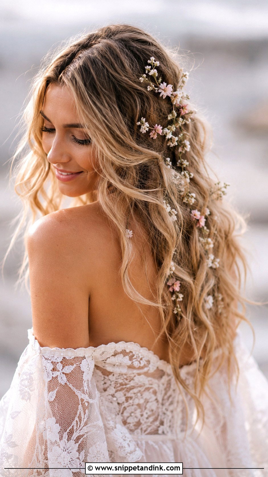 Boho Waves With Flowers - Snippet and Ink - 25 Wedding Hair Dos