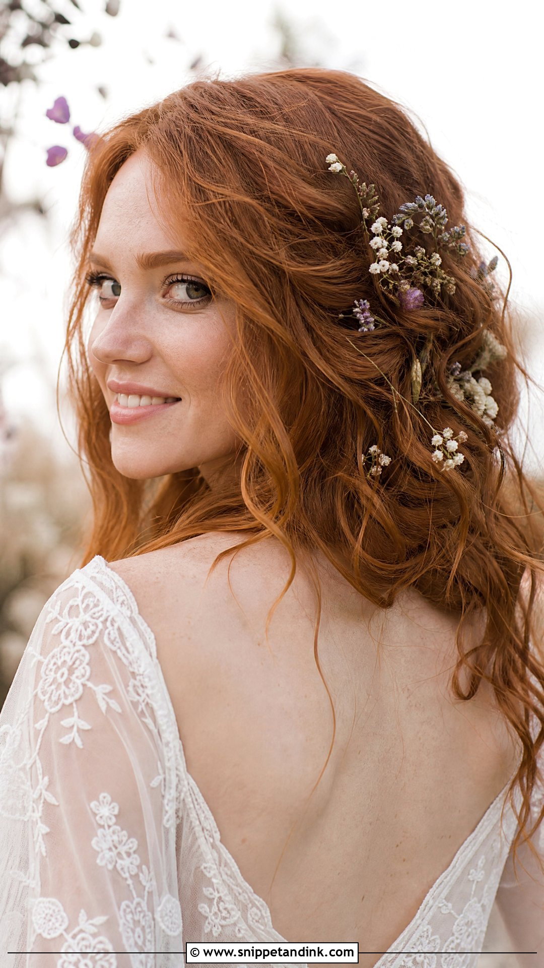 Boho Waves With Flowers - Snippet and Ink - 30 Engagement Hair Ideas