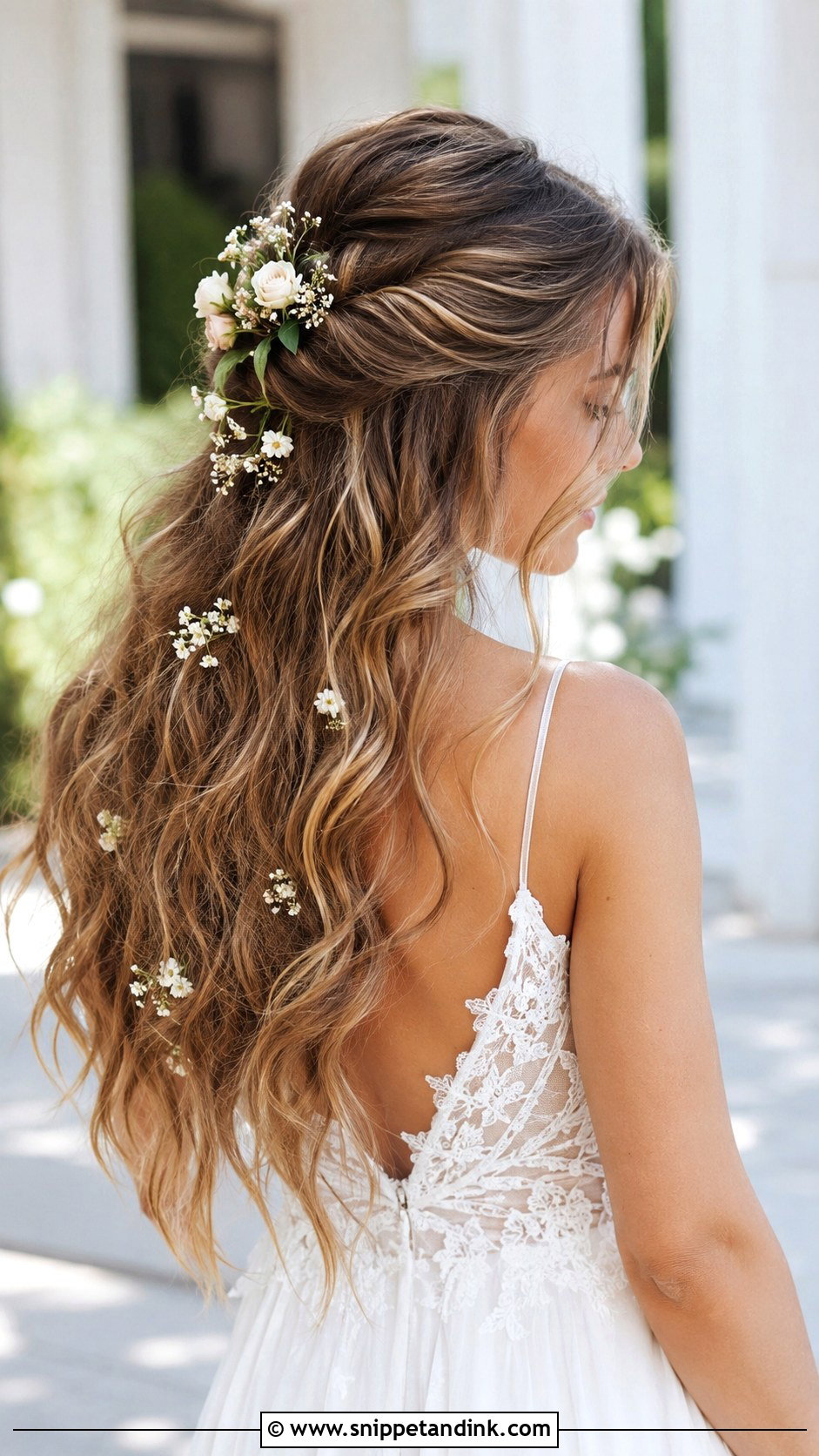 Boho Waves With Flowers - Snippet and Ink - 30 Simple Wedding Hair Ideas