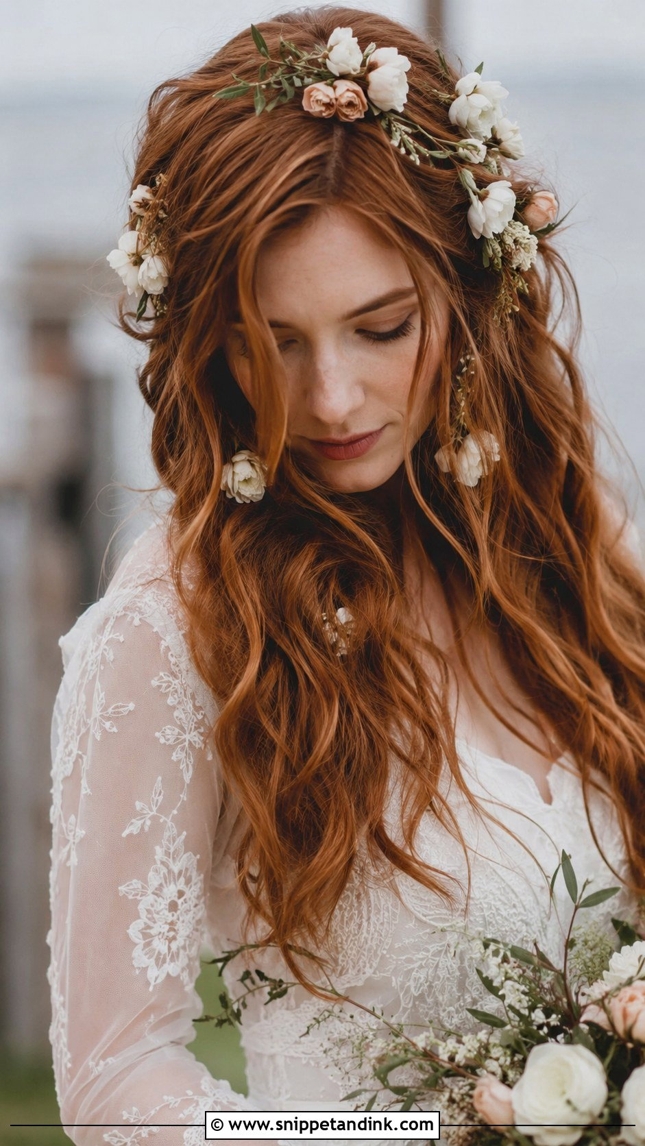 Boho Waves With Flowers - Snippet and Ink - 30 Wedding Day Hair Ideas