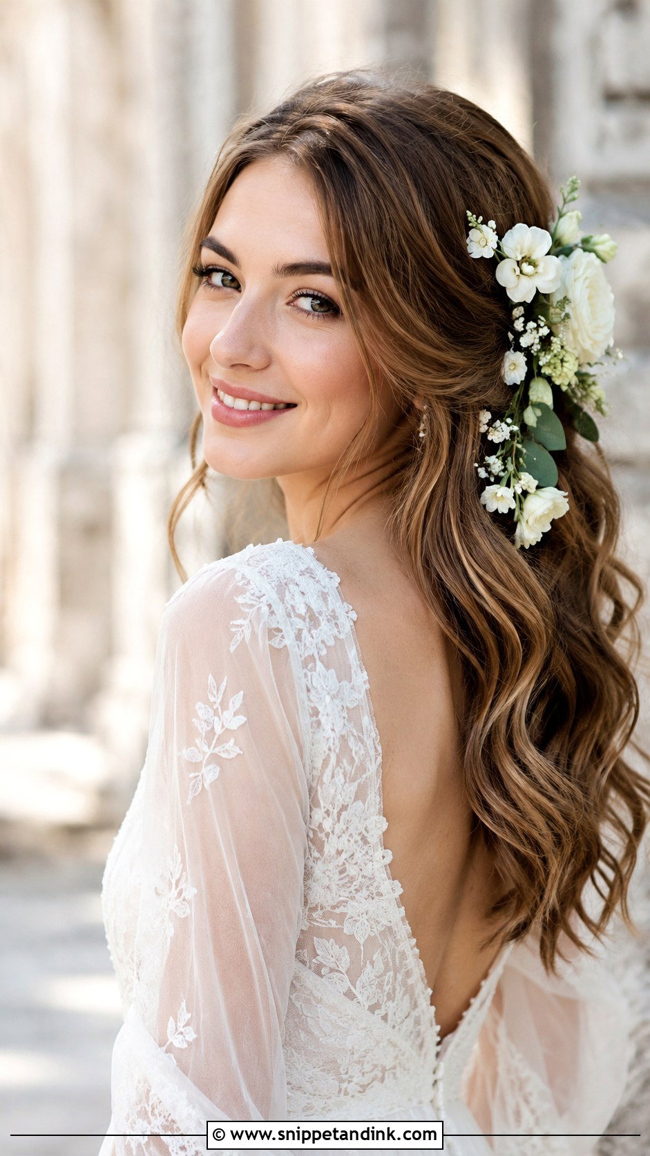 Boho Waves With Flowers - Snippet and Ink - 35 Bride Hair Ideas