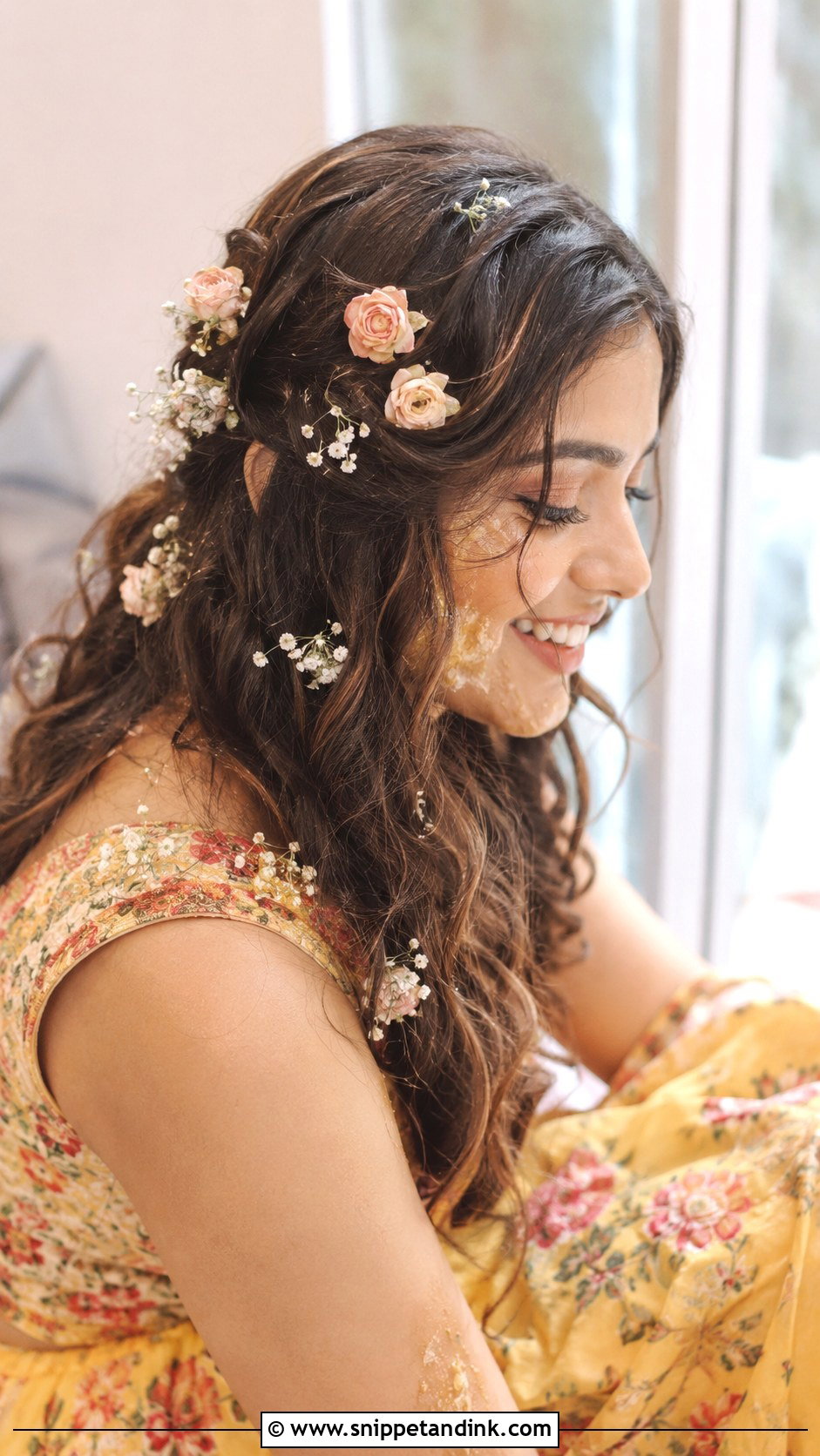 Boho Waves With Flowers - Snippet and Ink - 20 Hairstyles for Desi Weddings