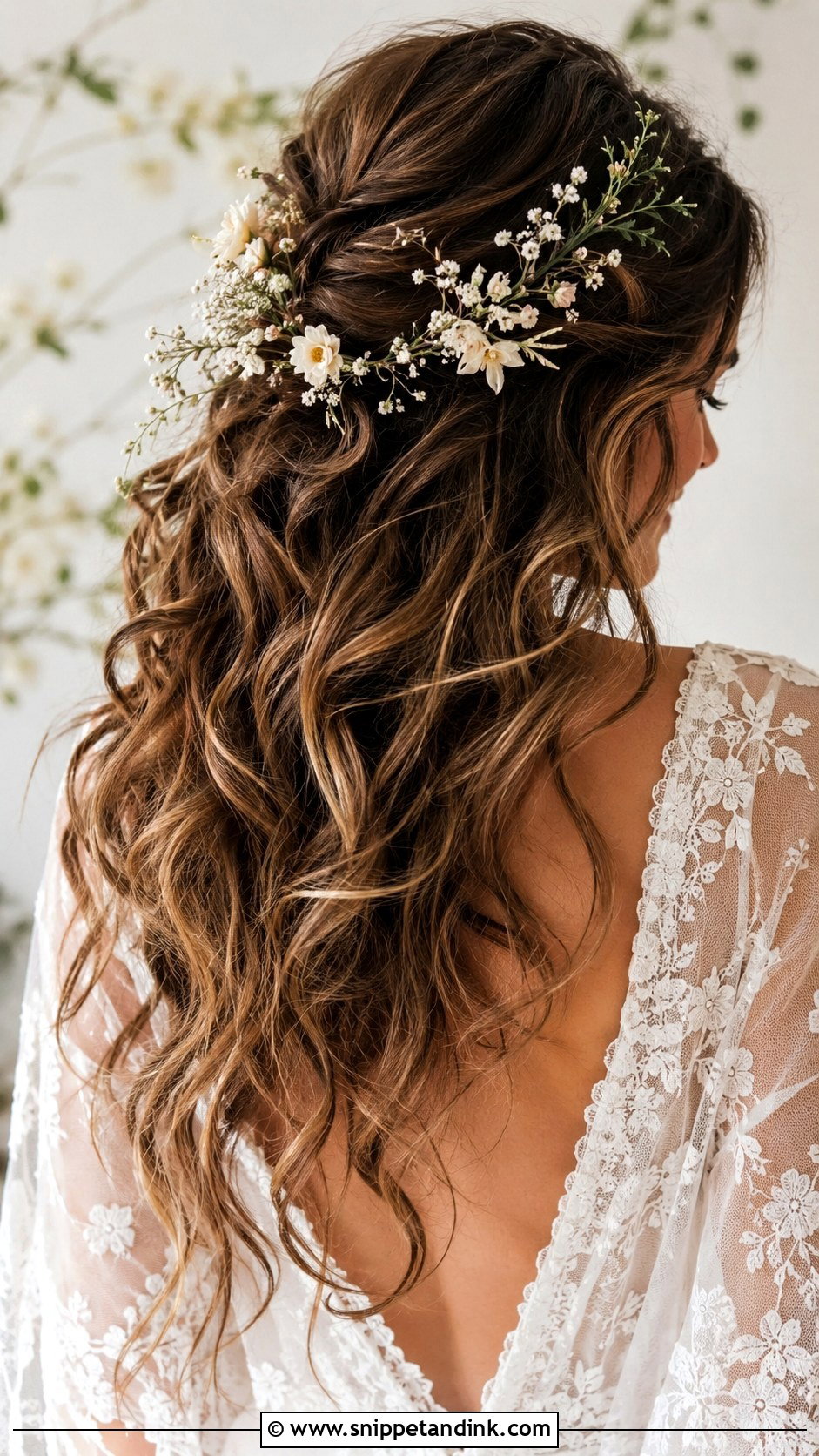Boho Waves With Flowers - Snippet and Ink - 25 Hair Down Wedding Hairstyles