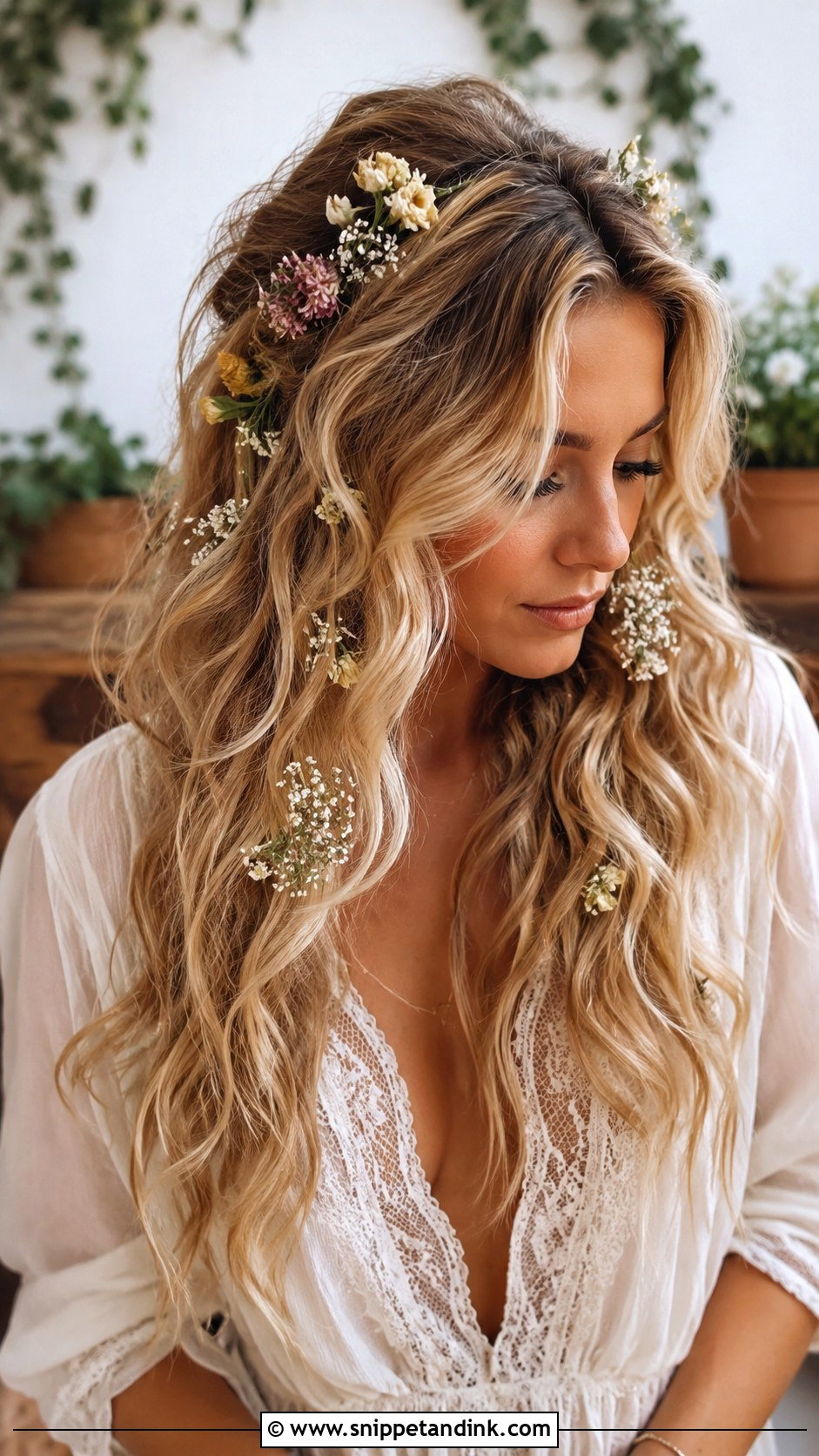 Boho Waves With Flowers - Snippet and Ink - 20 Engagement Hairstyles Short Hair