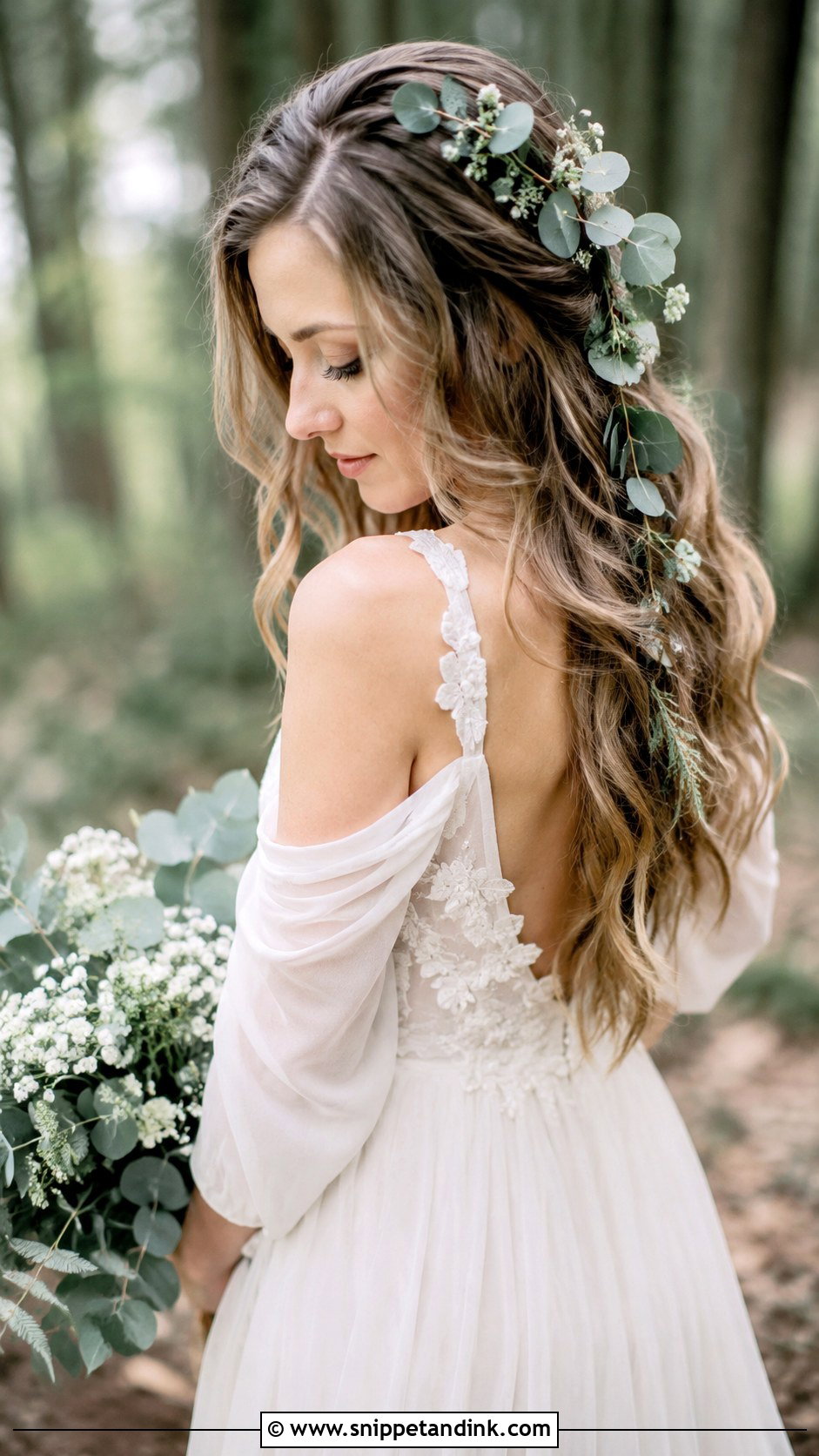 Boho Waves With Greenery and Flowers - Snippet and Ink - 20 Flower Wedding Hairstyles