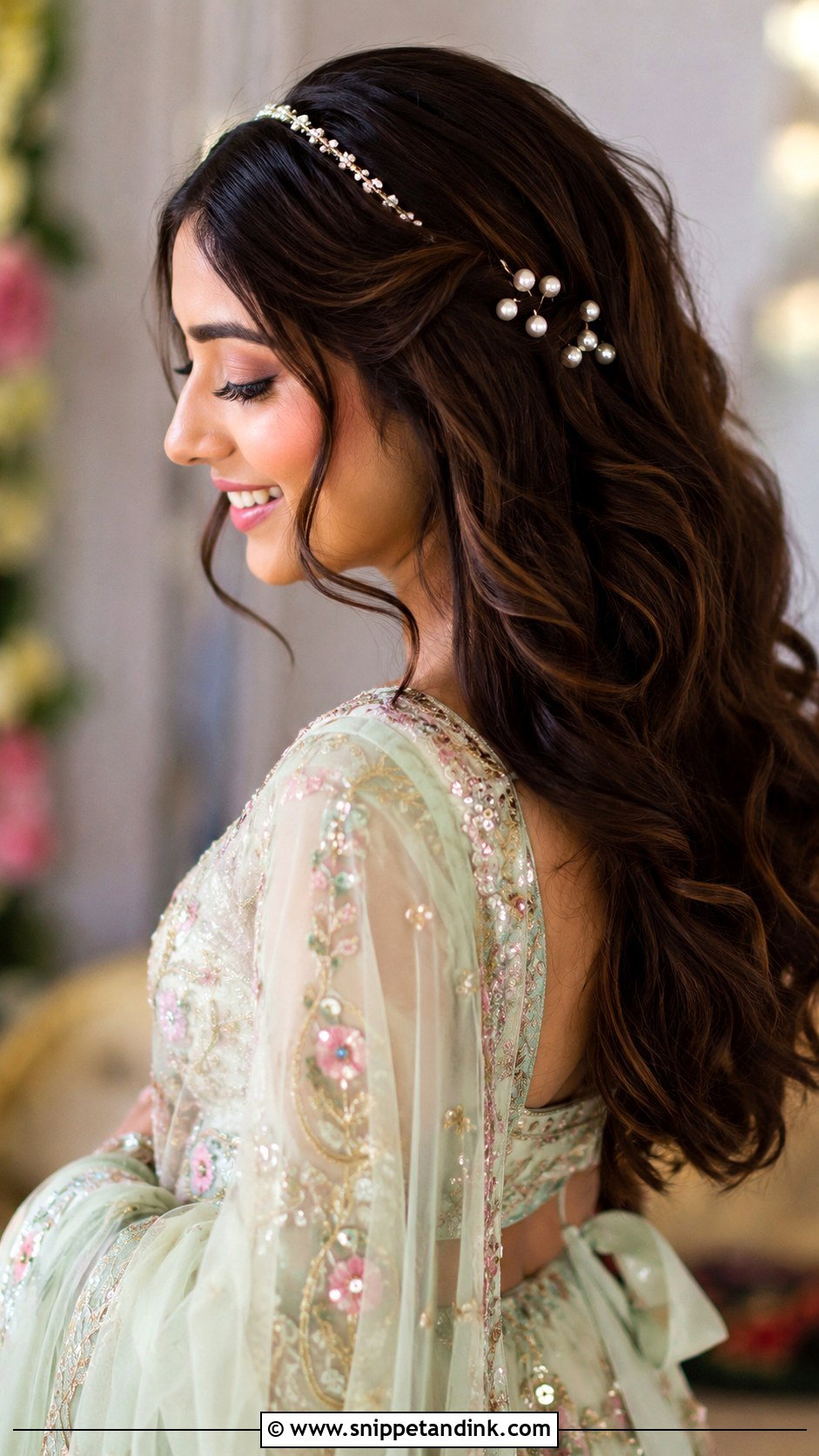 Boho Waves With Hair Accessories - Snippet and Ink - 25 Hairstyles for Marriage Function