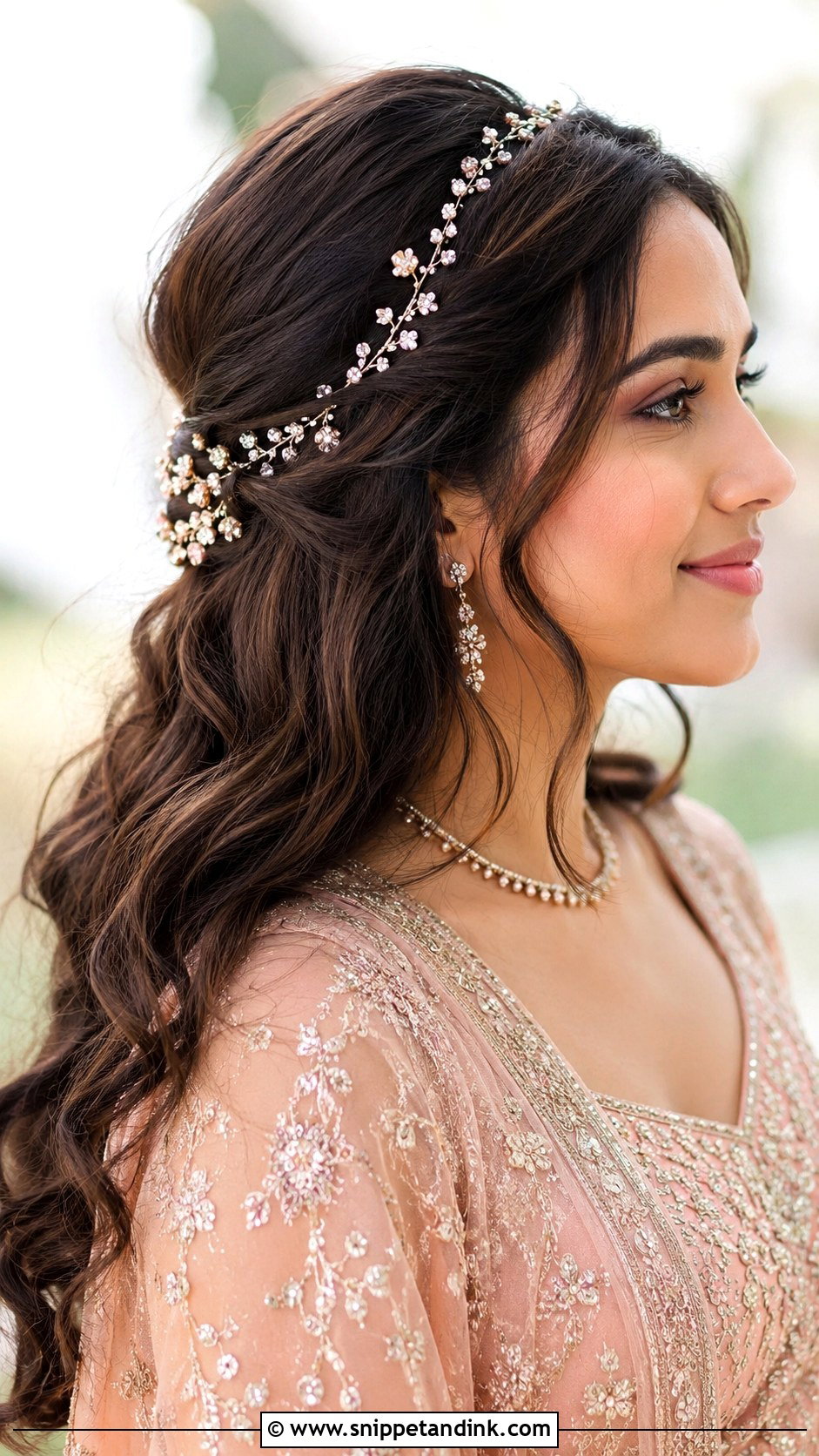 Boho Waves With Hair Vine - Snippet and Ink - 20 Indian Wedding Hair Styles