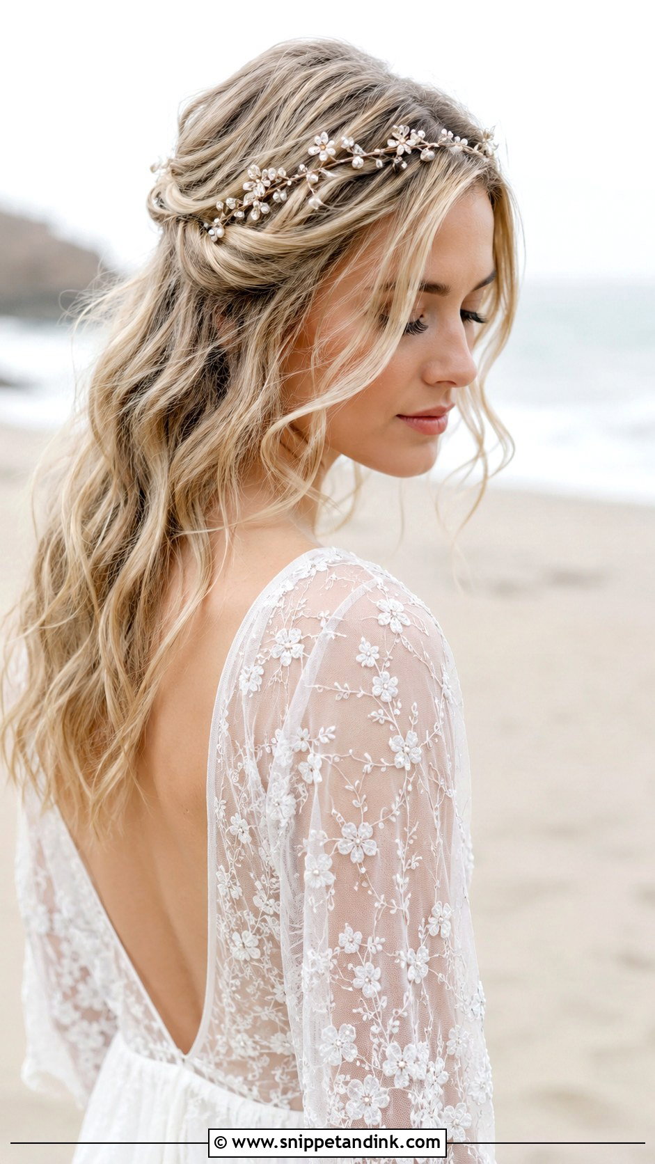 Boho Waves With Hair Vine - Snippet and Ink - 25 Beach Wedding Hairstyles