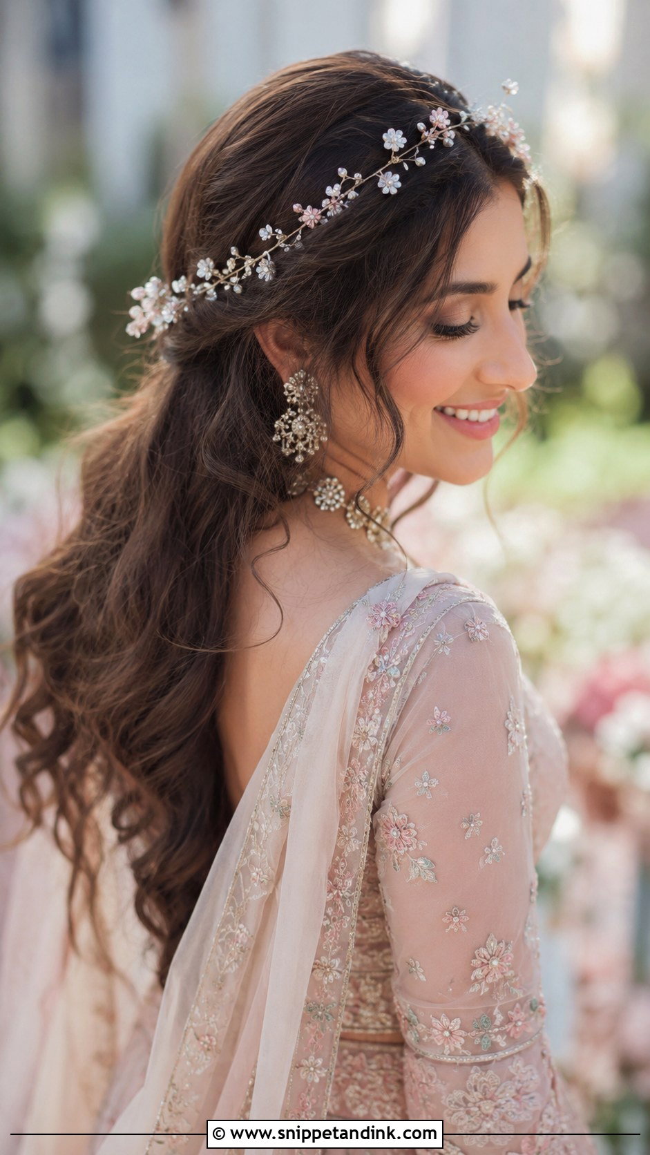 Boho Waves With Hair Vine - Snippet and Ink - 25 Indian Wedding Hair Ideas