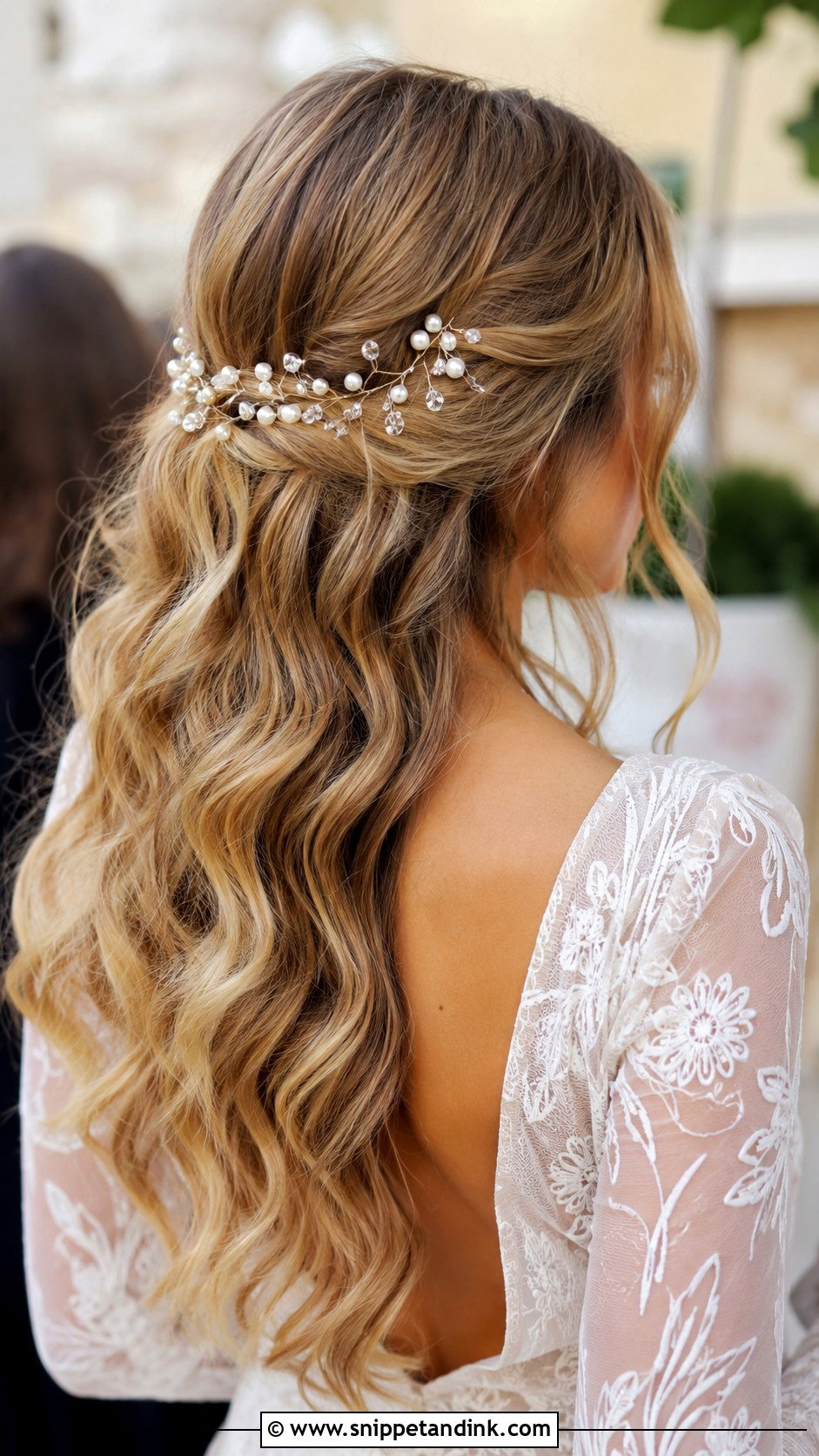 Boho Waves With Hair Vine - Snippet and Ink - 30 Medium Length Hair Styles Wedding Guest