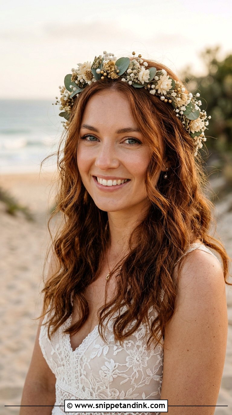 Boho Waves With Halo Crown - Snippet and Ink - 20 Bride Hairstyles with Crown