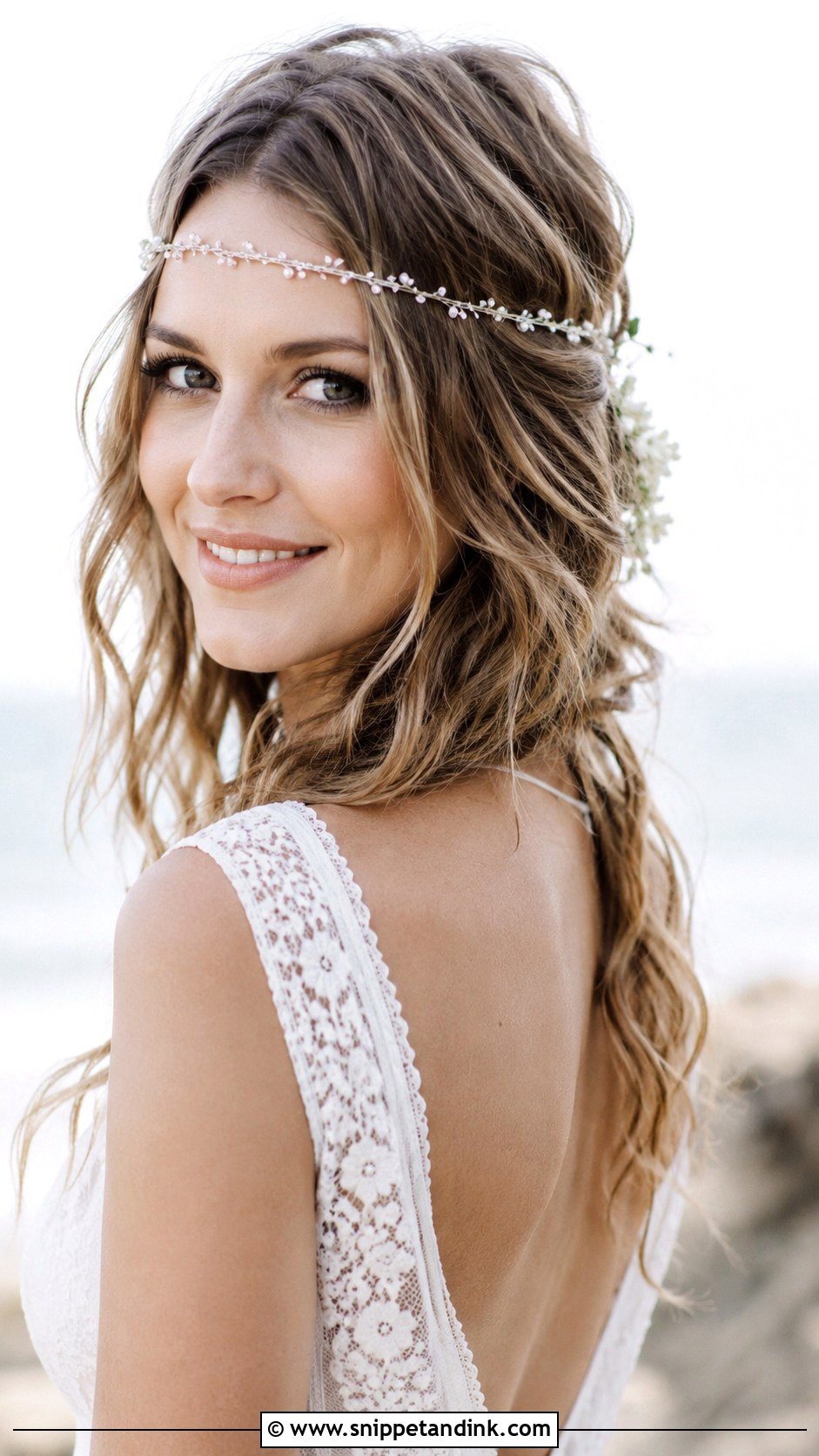 Boho Waves With Headband Wedding Hairstyle - Snippet and Ink - 25 Long Wedding Hairstyles