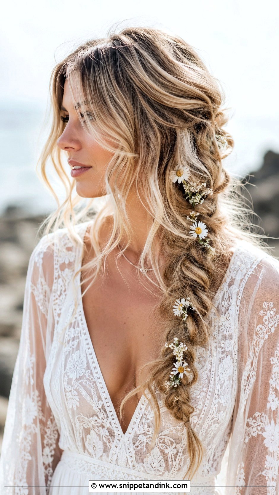 Boho Waves With Loose Braid - Snippet and Ink - 20 Long Hair Wedding Hairstyle Ideas