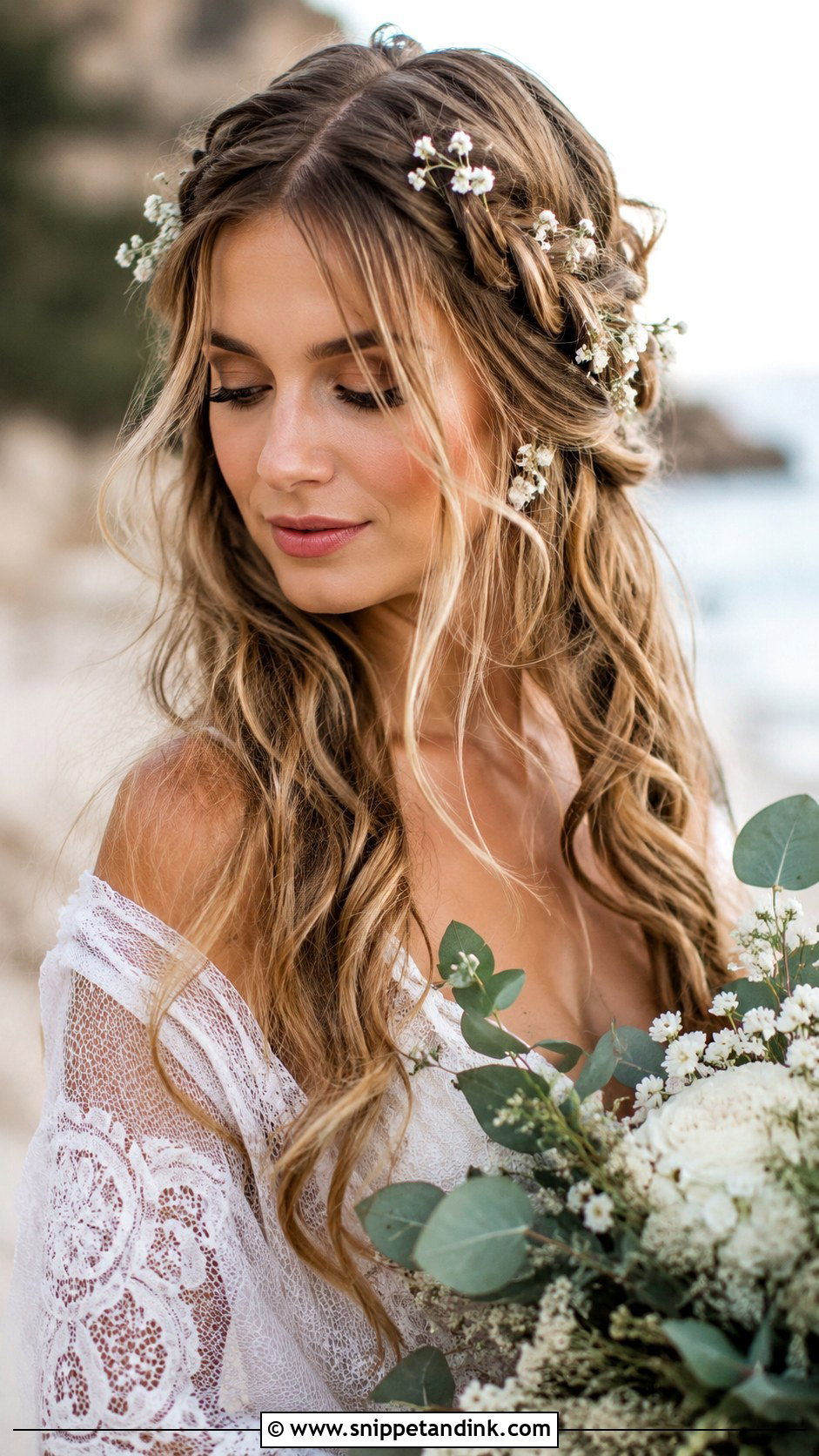 Boho Waves With Loose Braids - Snippet and Ink - 20 Bridal Hairstyles Front Look