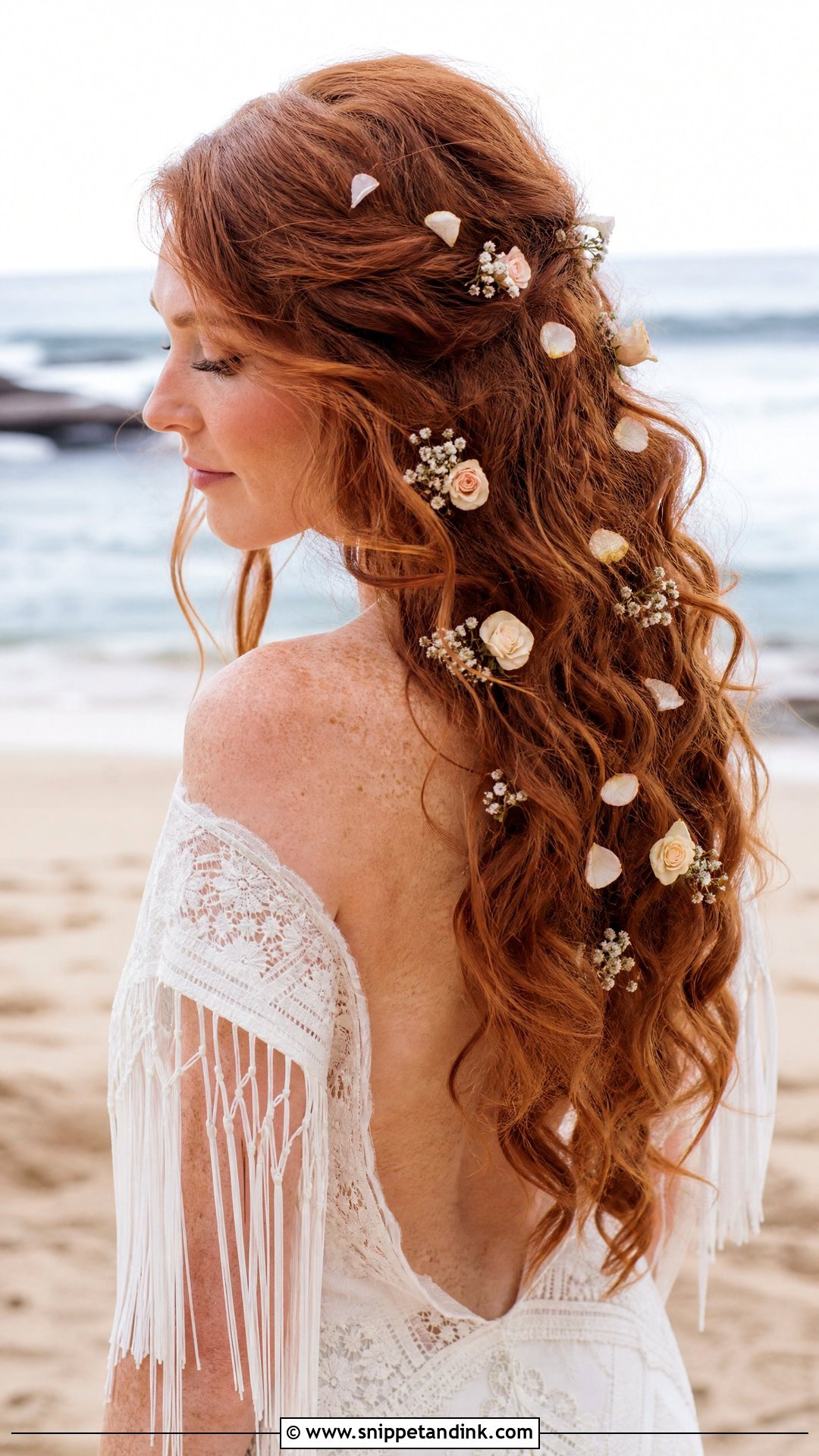 Boho Waves With Scattered Petals - Snippet and Ink - 20 Bridal Hairstyles with Flowers