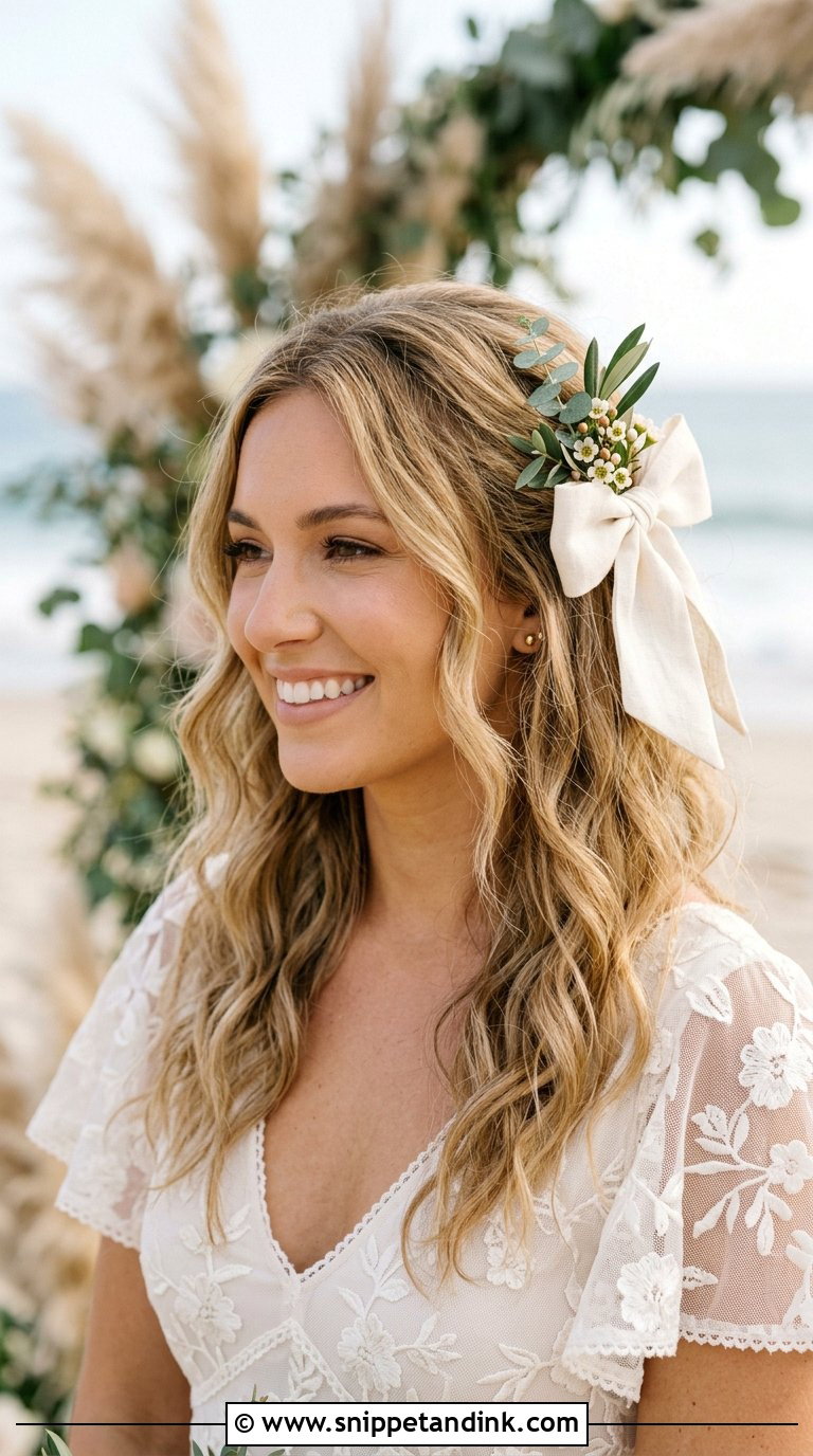 Boho Waves With Side Bow - Snippet and Ink - 20 Bridal Hair with Bow Ideas