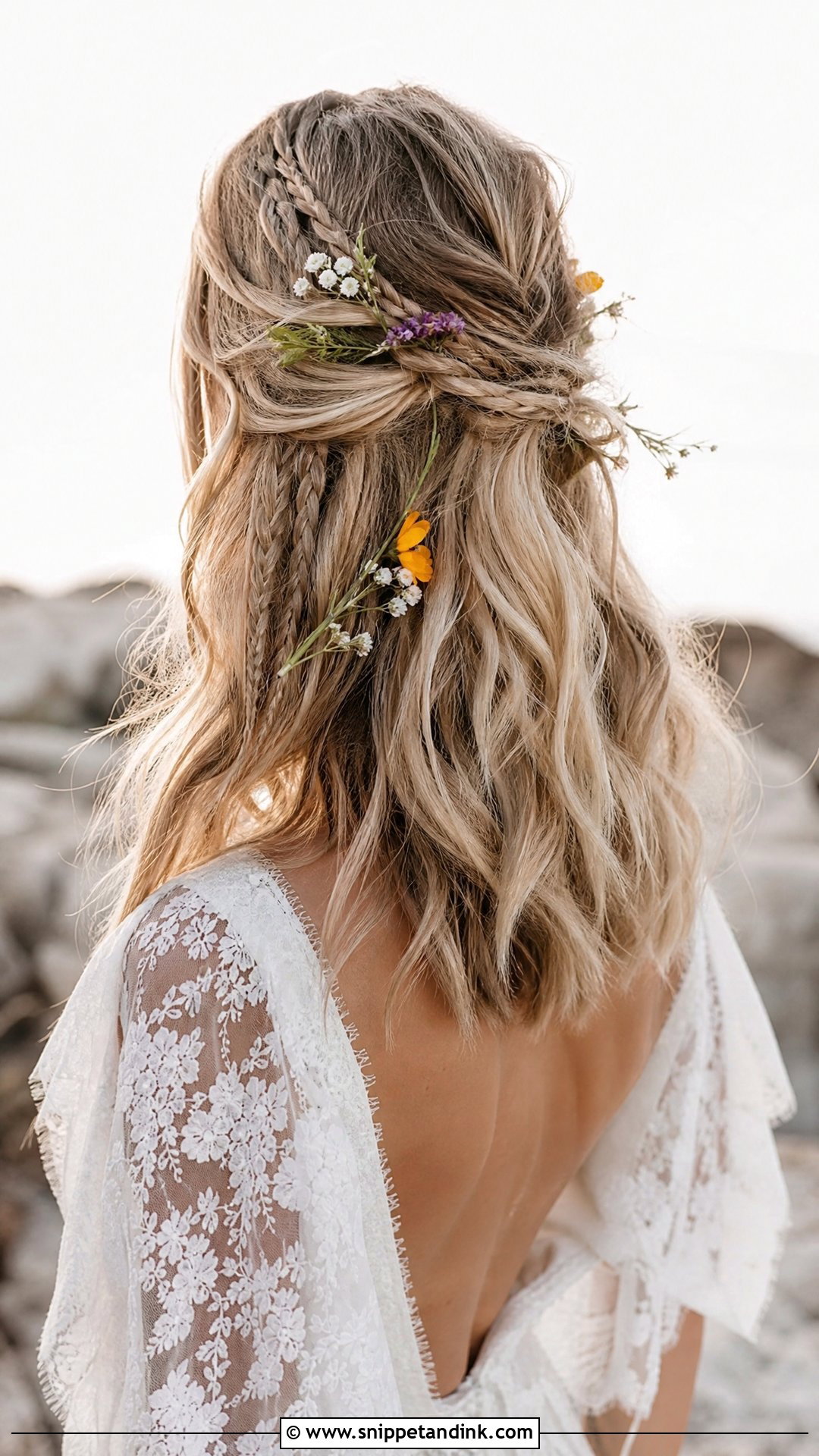Boho Waves With Small Braids for Medium Hair - Snippet and Ink - 20 Medium Length Bridal Hair Down Ideas