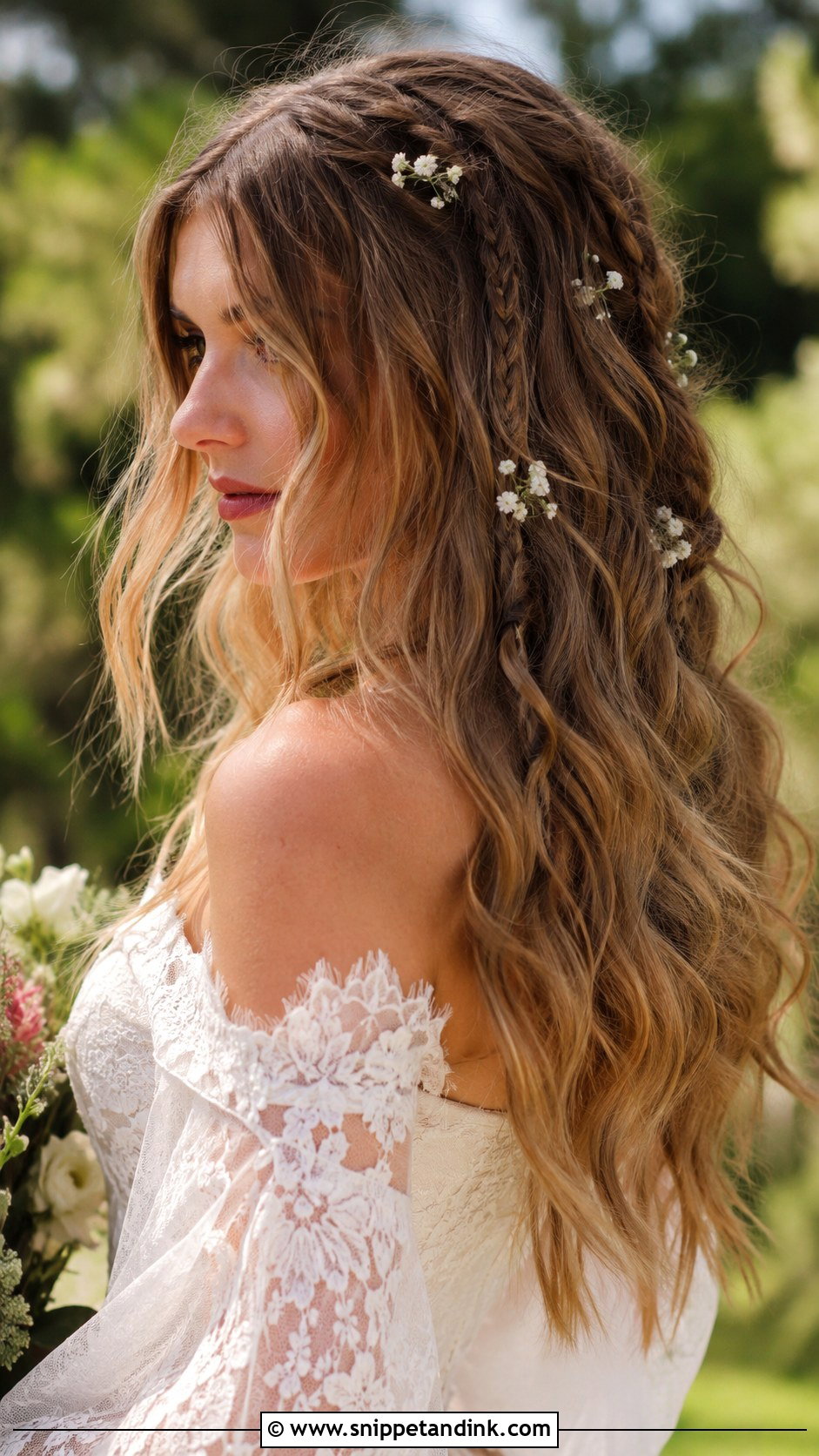 Boho Waves With Small Braids - Snippet and Ink - 20 Garden Wedding Hairstyles