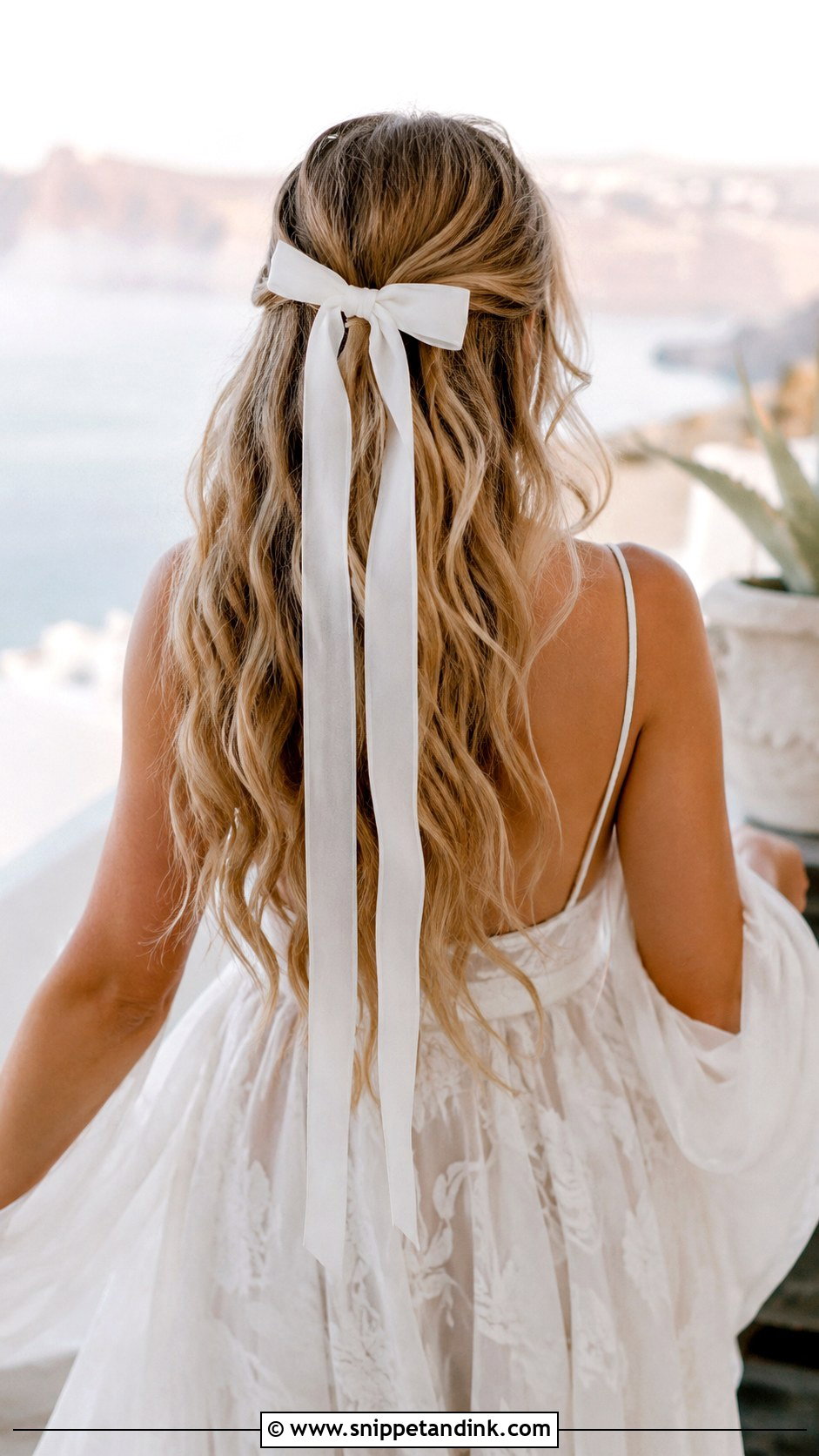 Boho Waves With Trailing Ribbon Bow - Snippet and Ink - 20 Wedding Hairstyles with Bow