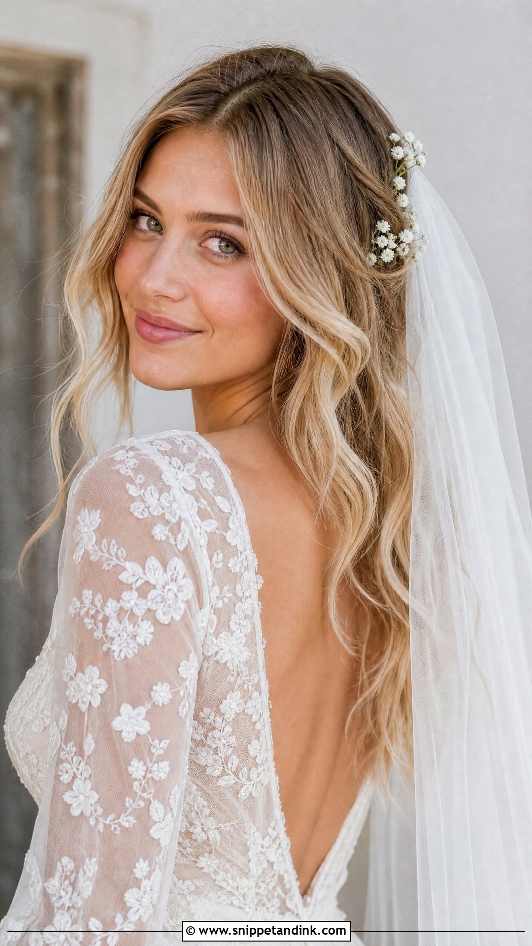 Boho Waves With a Delicate Veil - Snippet and Ink - 20 All Down Wedding Hair Ideas