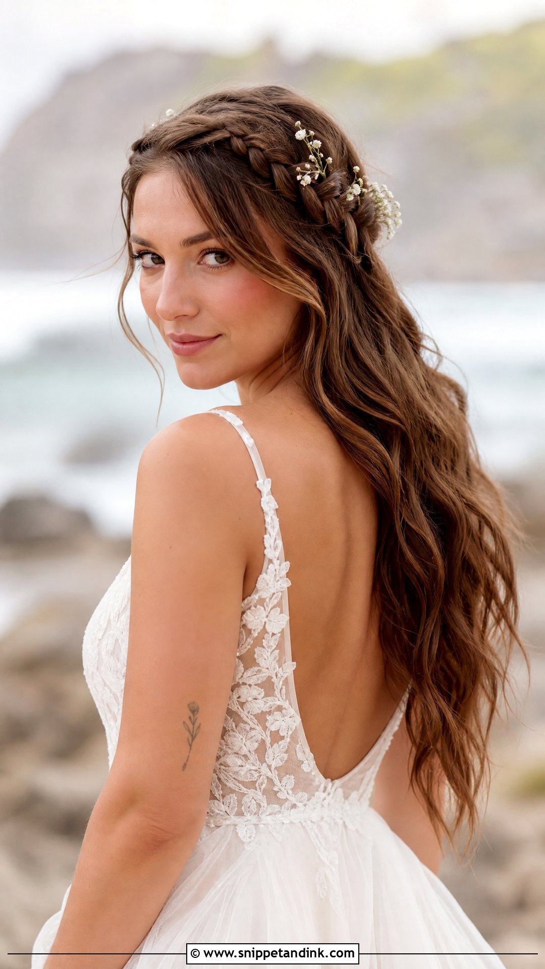 Boho Waves with Braided Detail - Snippet and Ink - 30 Glam Bridal Hair Ideas