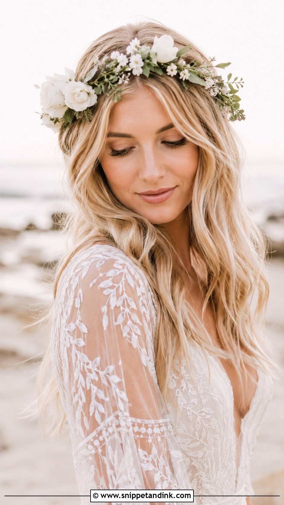 Boho Waves with Flower Crown - Snippet and Ink - 25 Hairstyles for Brides