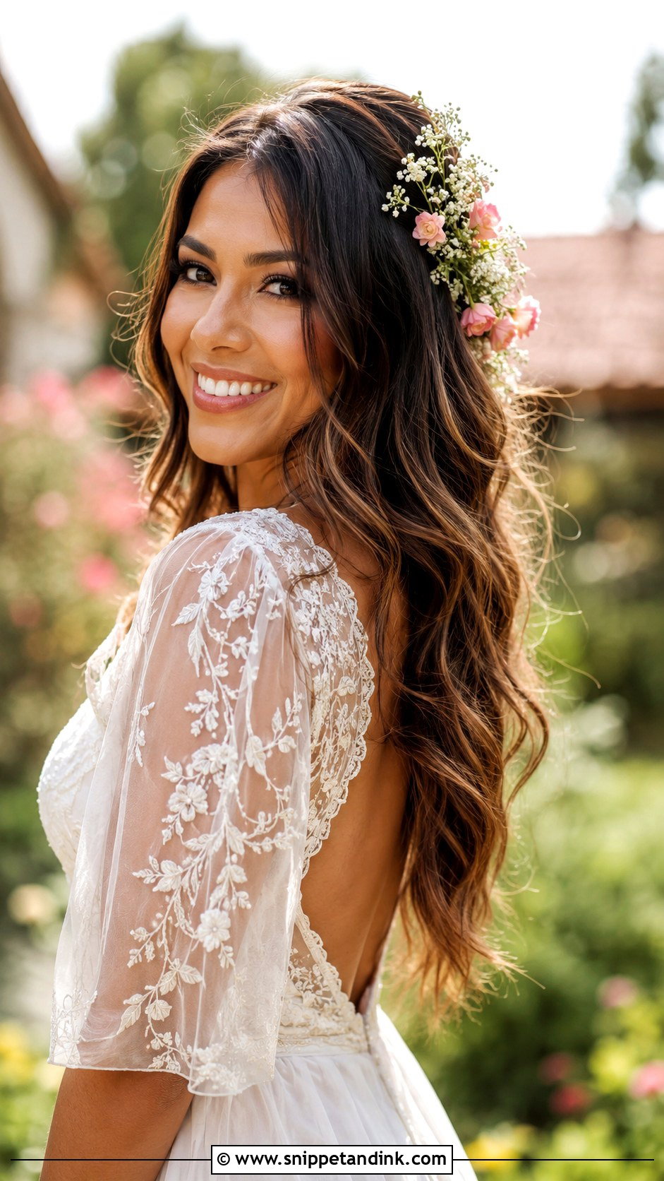 Boho Waves with Flowers Bridal Hairstyle - Snippet and Ink - 20 Trending Bridal Hairstyles