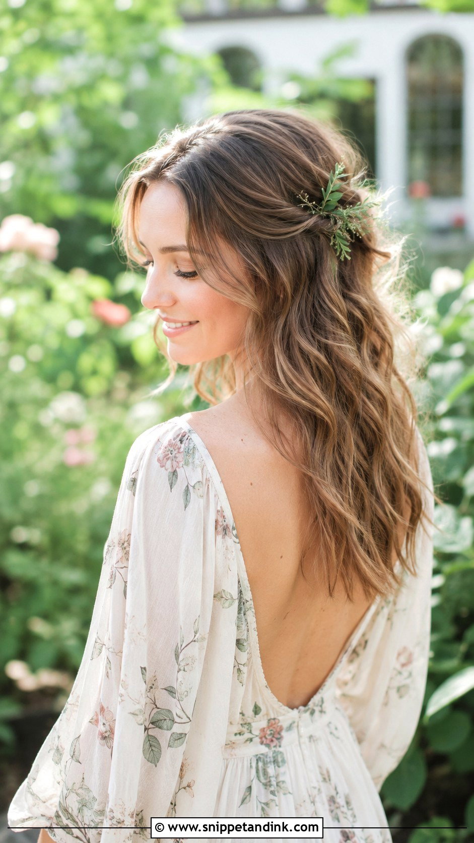 Boho Waves with Greenery - Snippet and Ink - 20 Easy Wedding Hairstyles for Short Hair