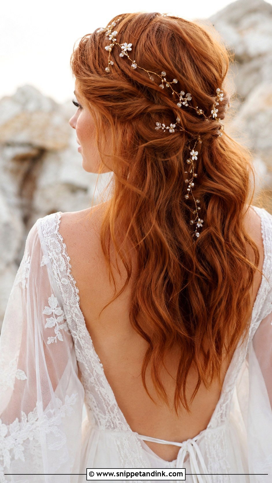 Boho Waves with Hair Vine for Red Hair - Snippet and Ink - 25 Red Hair Wedding Hairstyles