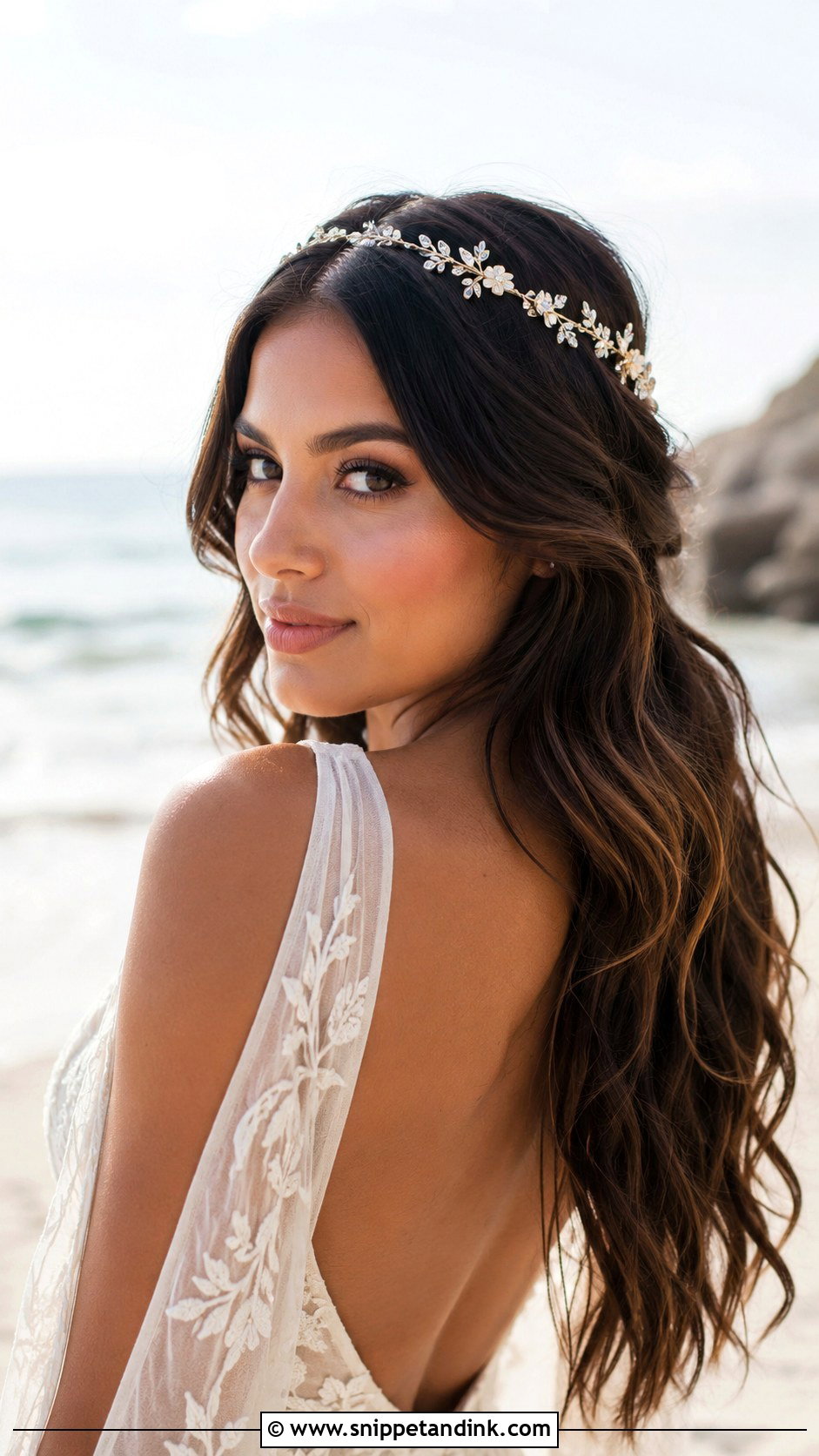 Boho Waves with Headpiece for Wedding - Snippet and Ink - 20 Wedding Hair for Long Hair Ideas