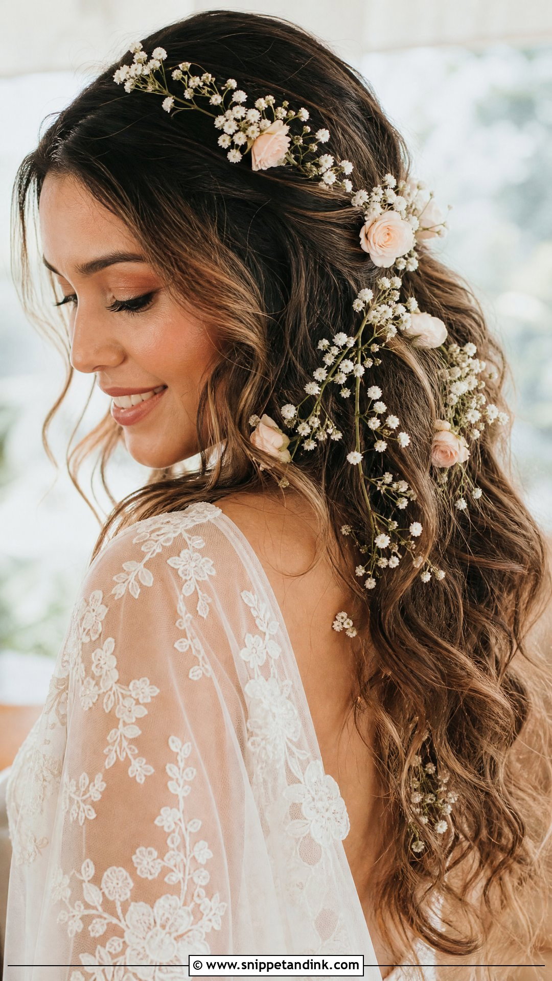 Boho Wavy Wedding Hair with Flowers - Snippet and Ink - 20 Wavy Hair Styles for Wedding