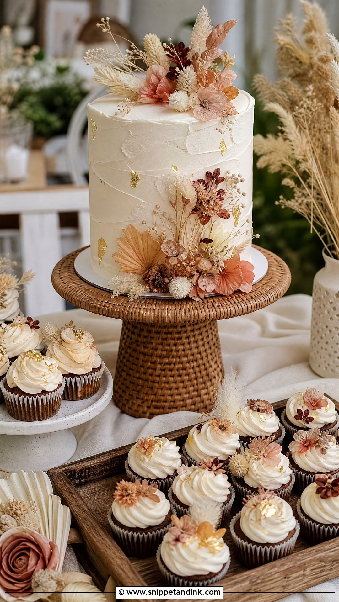 Boho Wedding Cake And Cupcake Display - Snippet and Ink - 20 Wedding Cake and Cupcake Display