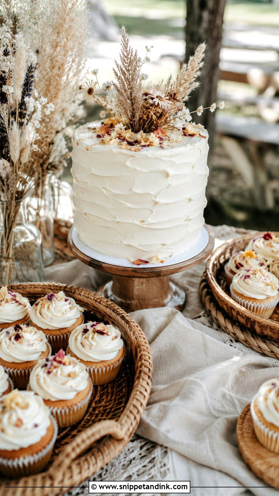 Boho Wedding Cake Table With Cupcakes - Snippet and Ink - 20 Wedding Cake Table Ideas with Cupcakes