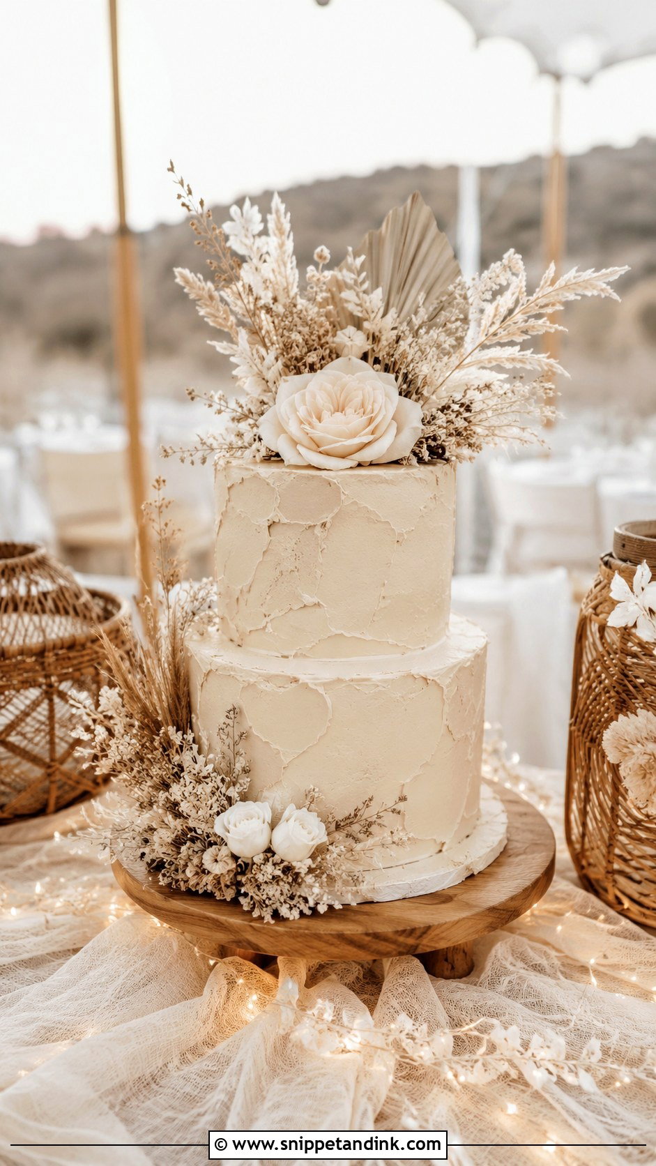 Boho Wedding Cake With Fairy Lights - Snippet and Ink - 20 Wedding Cake Ideas with Fairy Lights