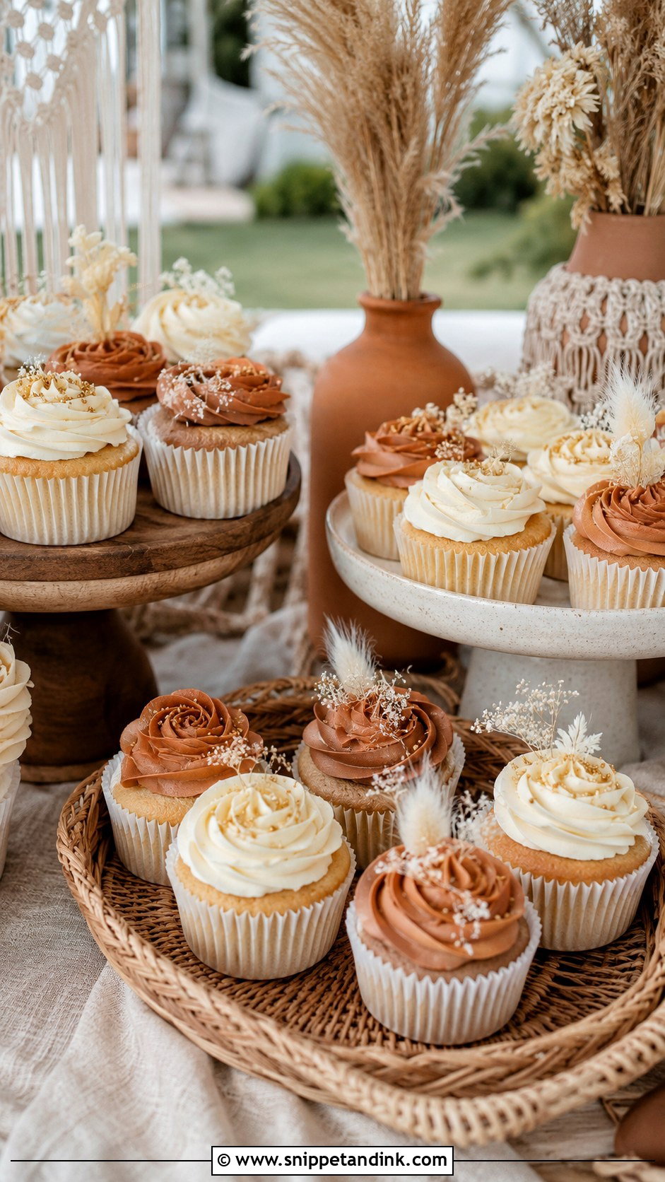 Boho Wedding Cupcake Display - Snippet and Ink - 20 Wedding Cake Cupcakes Display Ideas